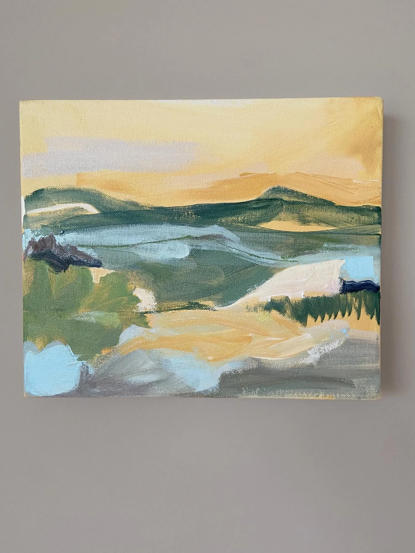 &lsquo;Golden Hour on the Hills&rsquo; - new work inspired by the window of warm light towards the end of the day - lighting up and softening the landscape.  This piece is based on a favourite local walk at beautiful Frensham Little Pond - with its u