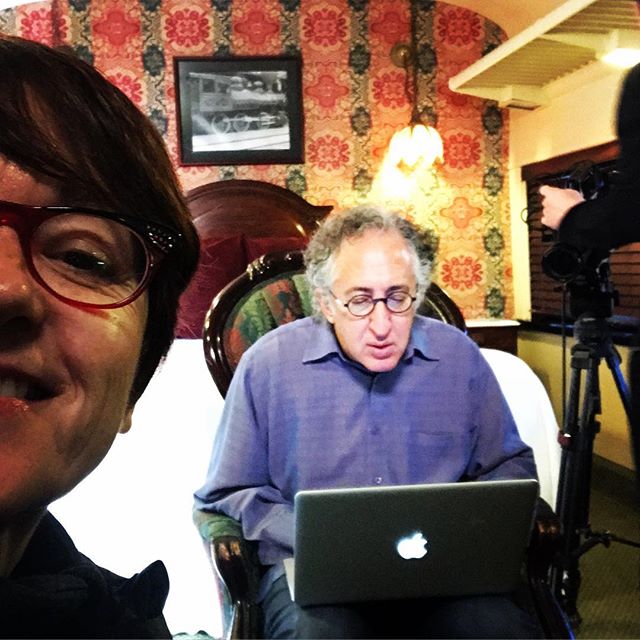 David Greenberger and Beth Harrington. On the set of Beyond the Duplex Planet. Elbow is Scott Ballard, DP extraordinaire.
