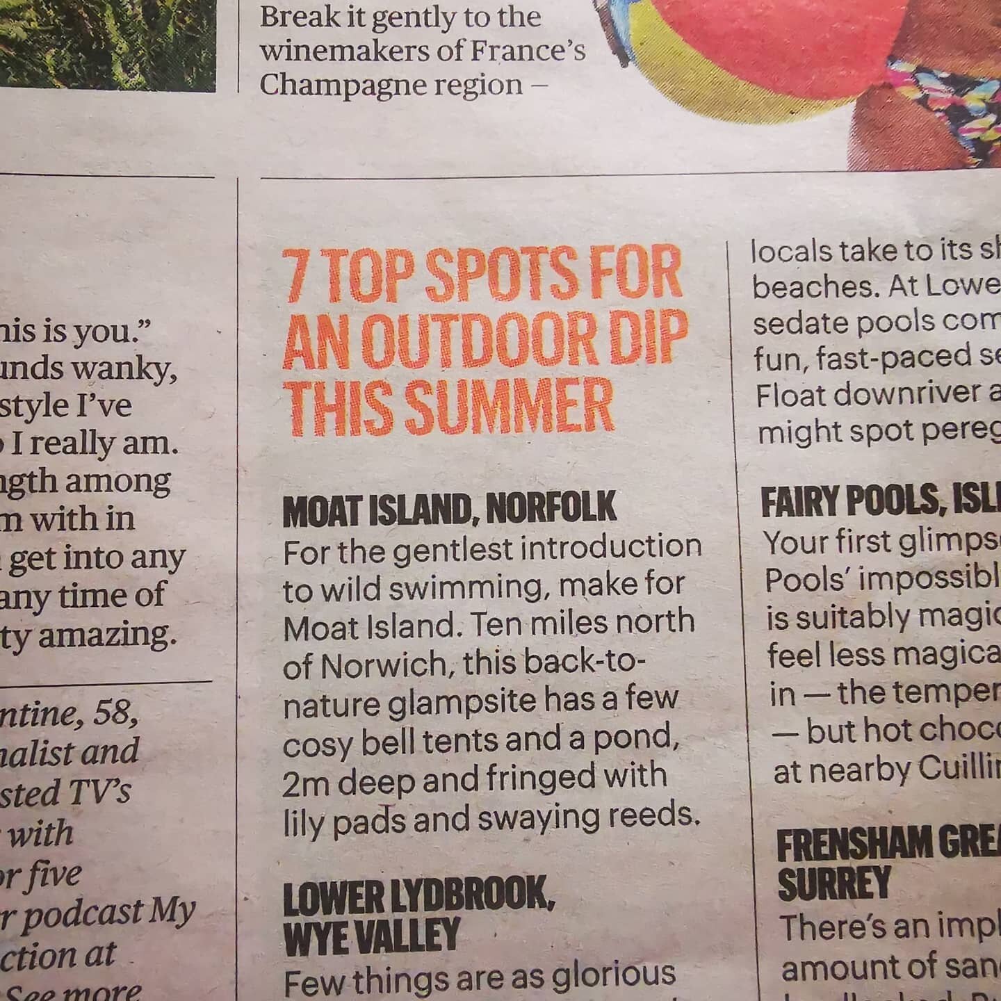 Lovely little mention in the Sunday Times travel section today 😁❤️👍 Thank you very much  @st_travelmag
.
.
.
#wildswimming #glampinguk #staycation #glamping #norfolk #norwich #natural #holiday #swimtime #adventure