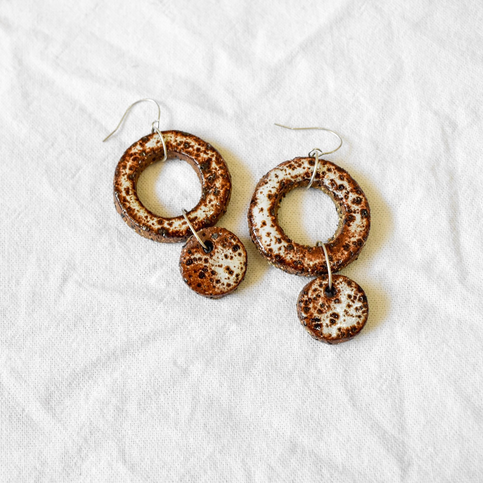 Earthy Red Twiggy Hoops Ceramic Earrings