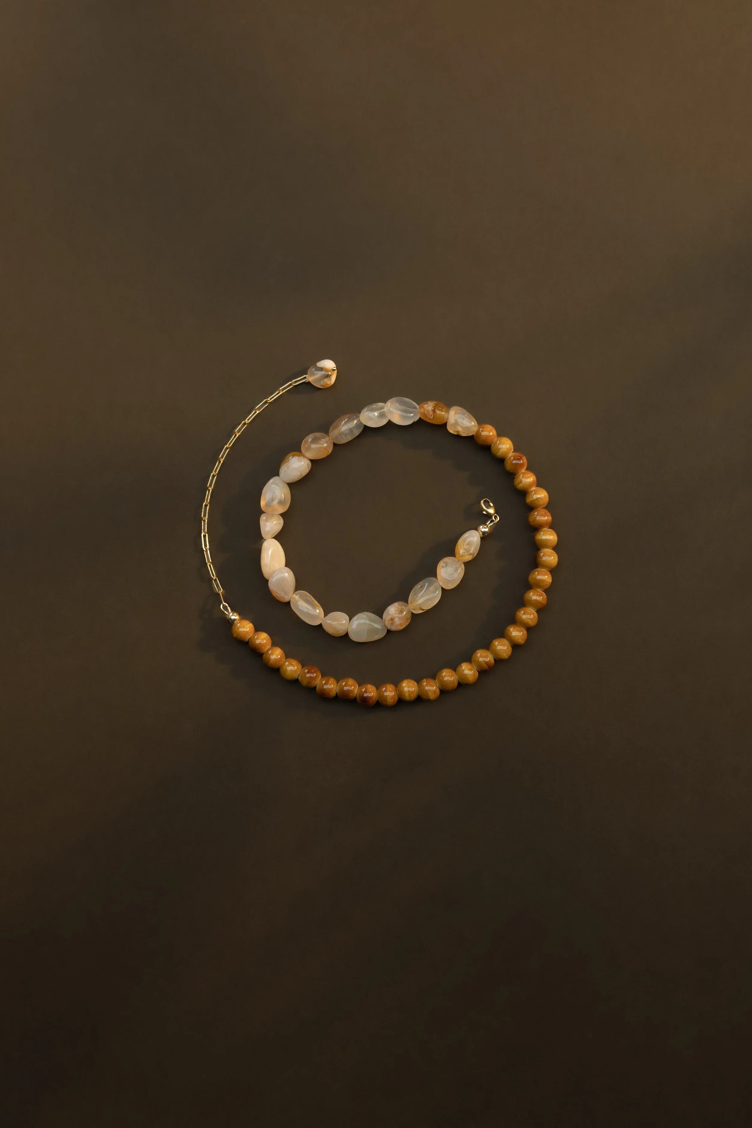 Clay &amp; Sunlight Collection. Handmade amber ceramic beads paired with citrine and pink sunstone gemstones. Finished with 14ct gold filled findings. Ochre Jewellery, handmade Byron Bay.