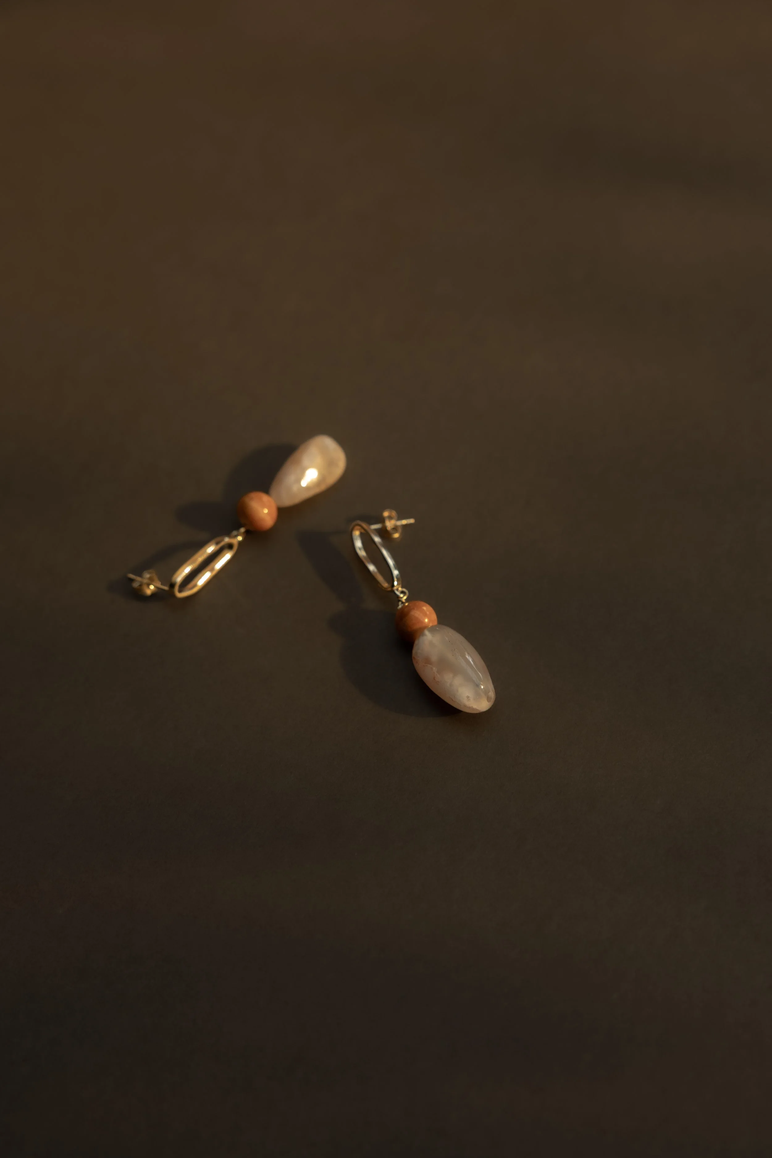 Clay &amp; Sunlight Collection. Handmade amber ceramic beads paired with citrine and pink sunstone gemstones. Finished with 14ct gold filled findings. Ochre Jewellery, handmade Byron Bay.
