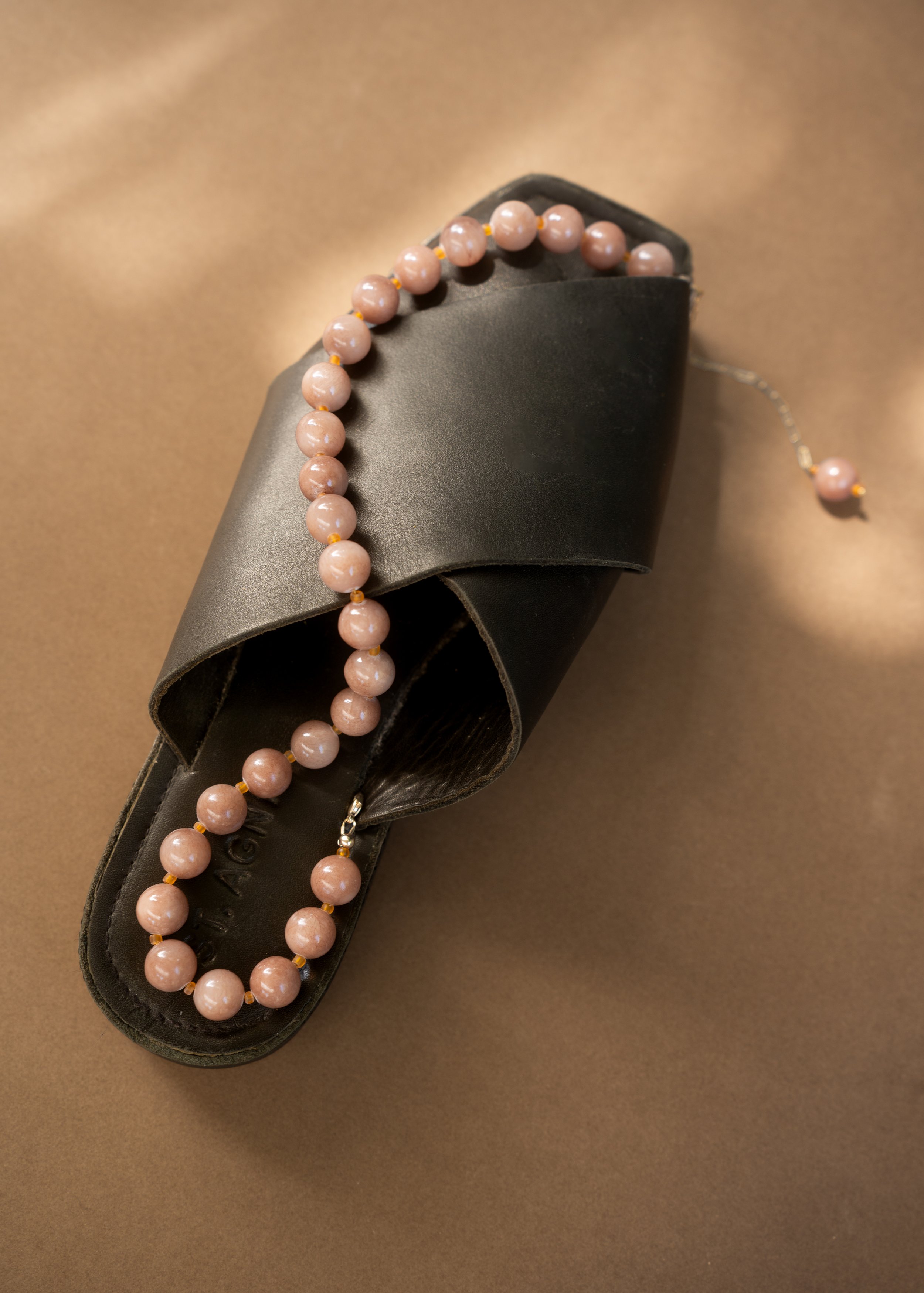 Clay &amp; Sunlight Collection. Handmade amber ceramic beads paired with citrine and pink sunstone gemstones. Finished with 14ct gold filled findings. Ochre Jewellery, handmade Byron Bay.