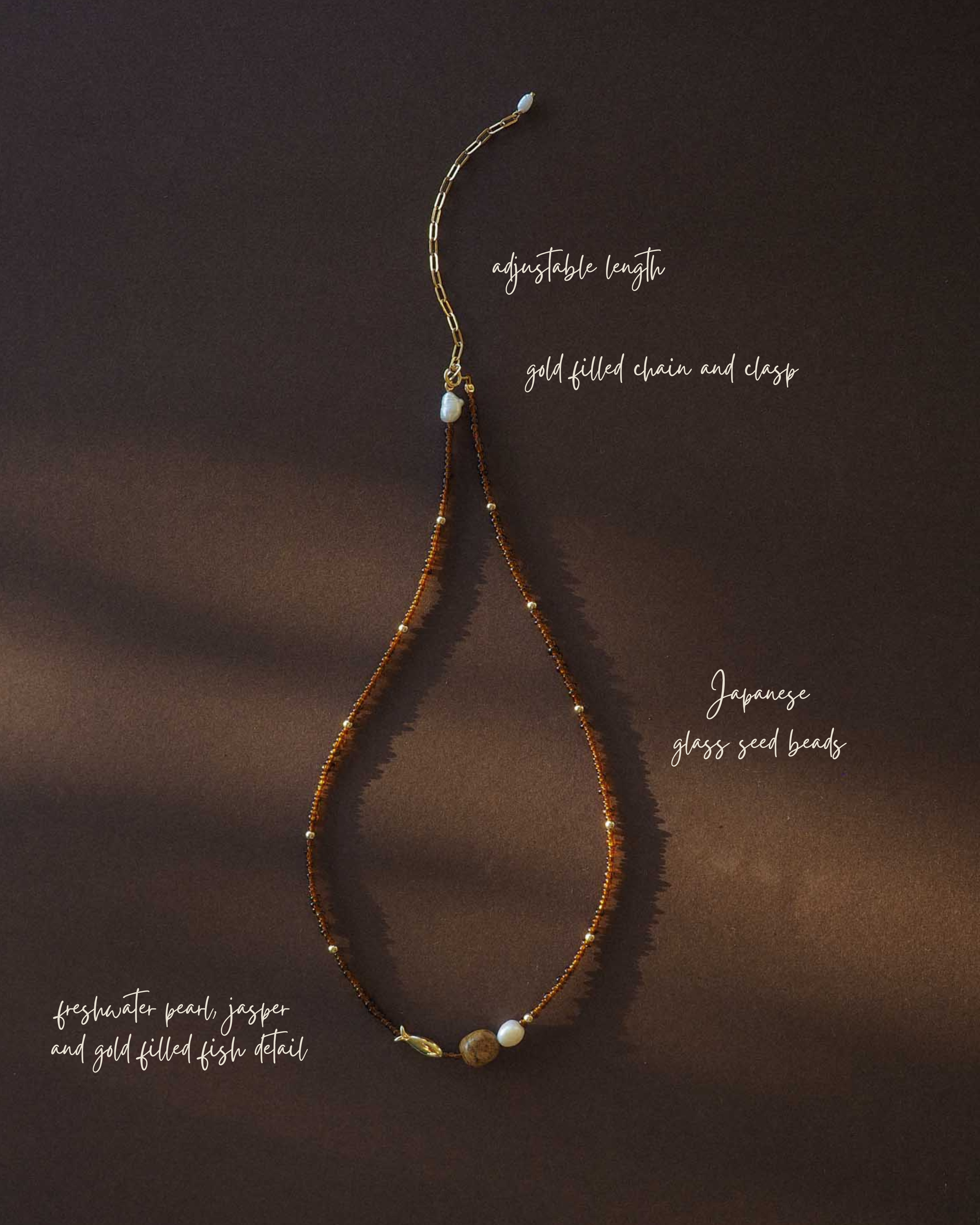 Ochre ceramics Jewellery, beaded necklace.