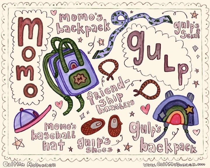 "Gulp the Unwise: Design Sheet" by Caitlin McDonagh, Acrylic and Digital  