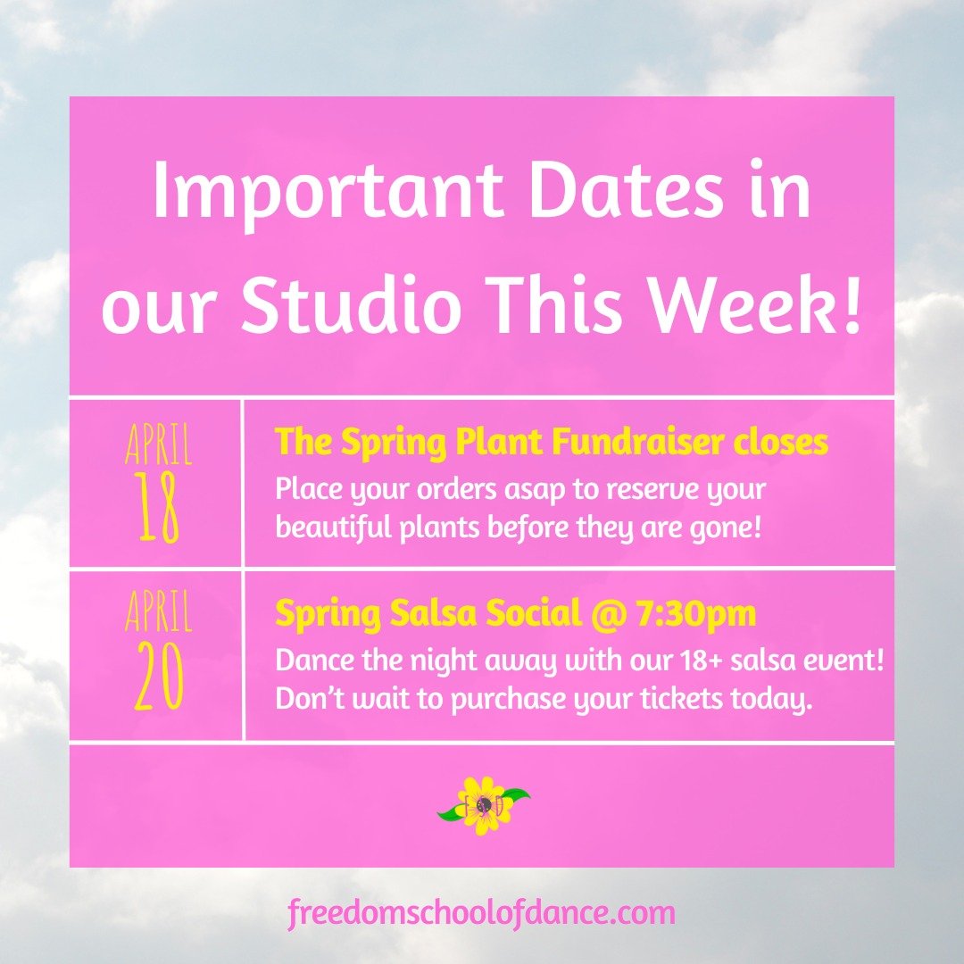 There is a lot of excitement happening in our studio this week!

On April 18th (tomorrow) our spring plant fundraiser is closing! Be sure to place your order as soon as possible to secure your beautiful plants! 🌸🍃

On April 20th we are hosting our 