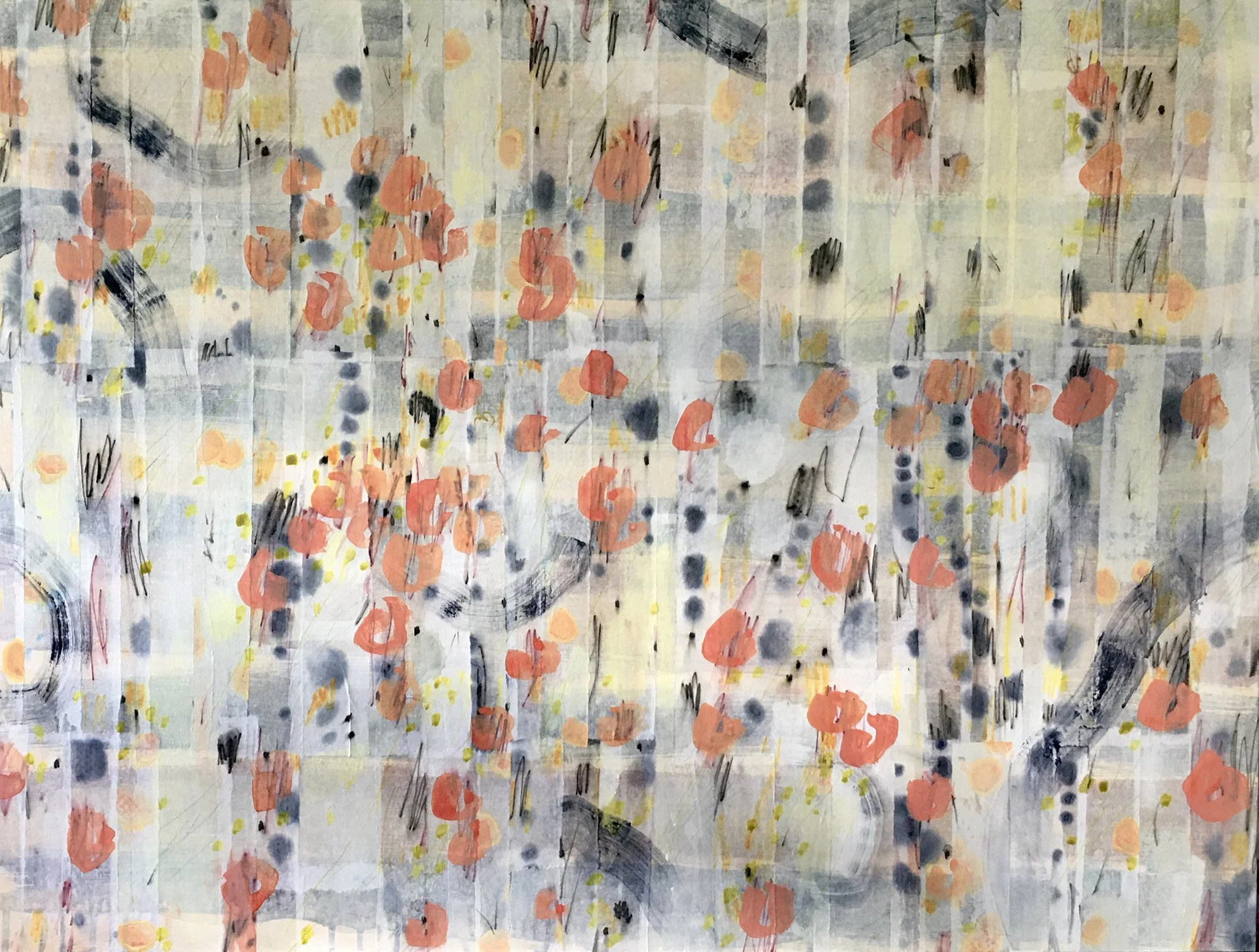 Field | Acrylic, watercolour, ink, and rice paper on canvas, 30x40 inches SOLD