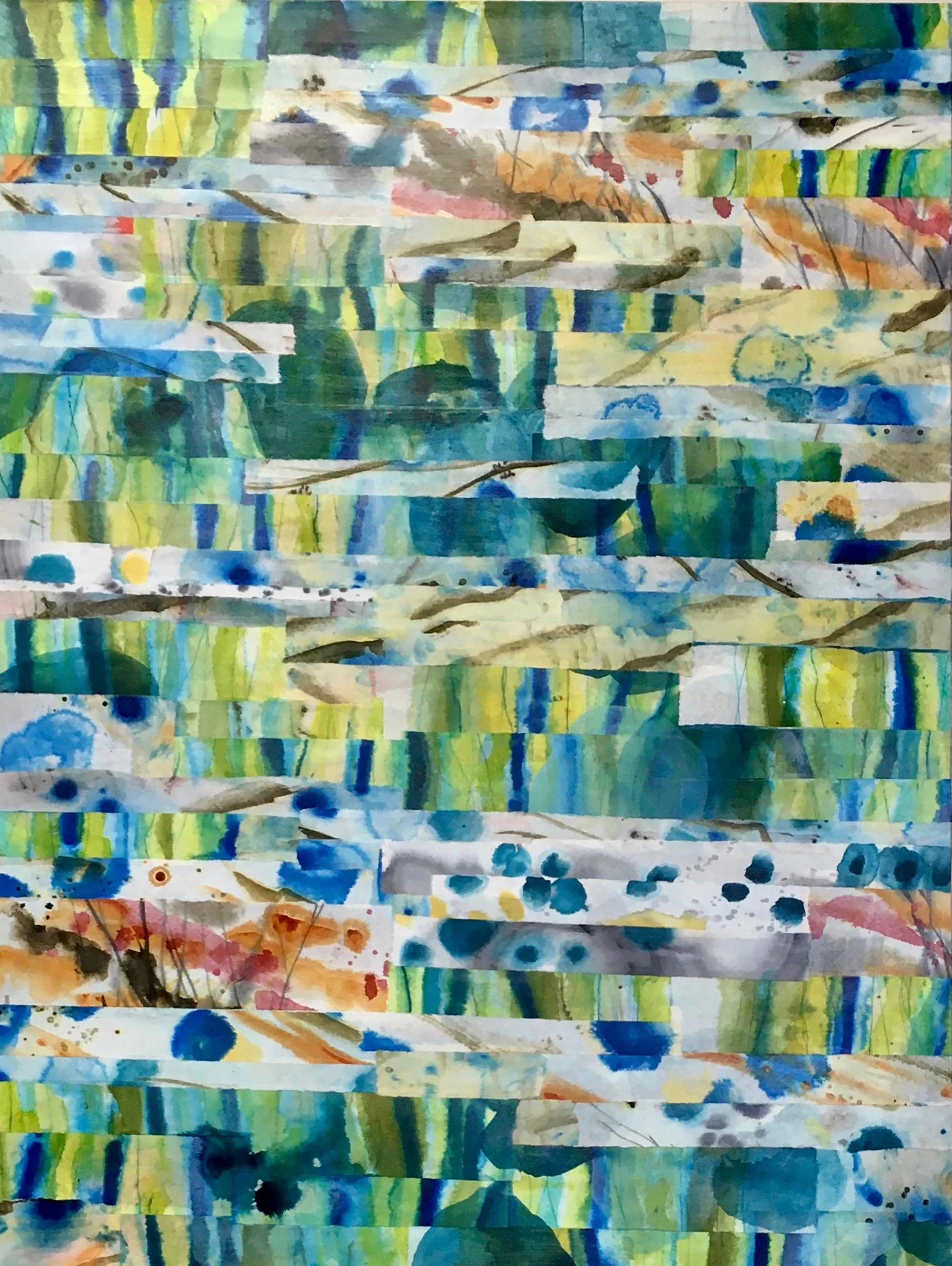 Fluid | Acrylic, watercolour, ink, and rice paper on canvas, 30x40 inches SOLD