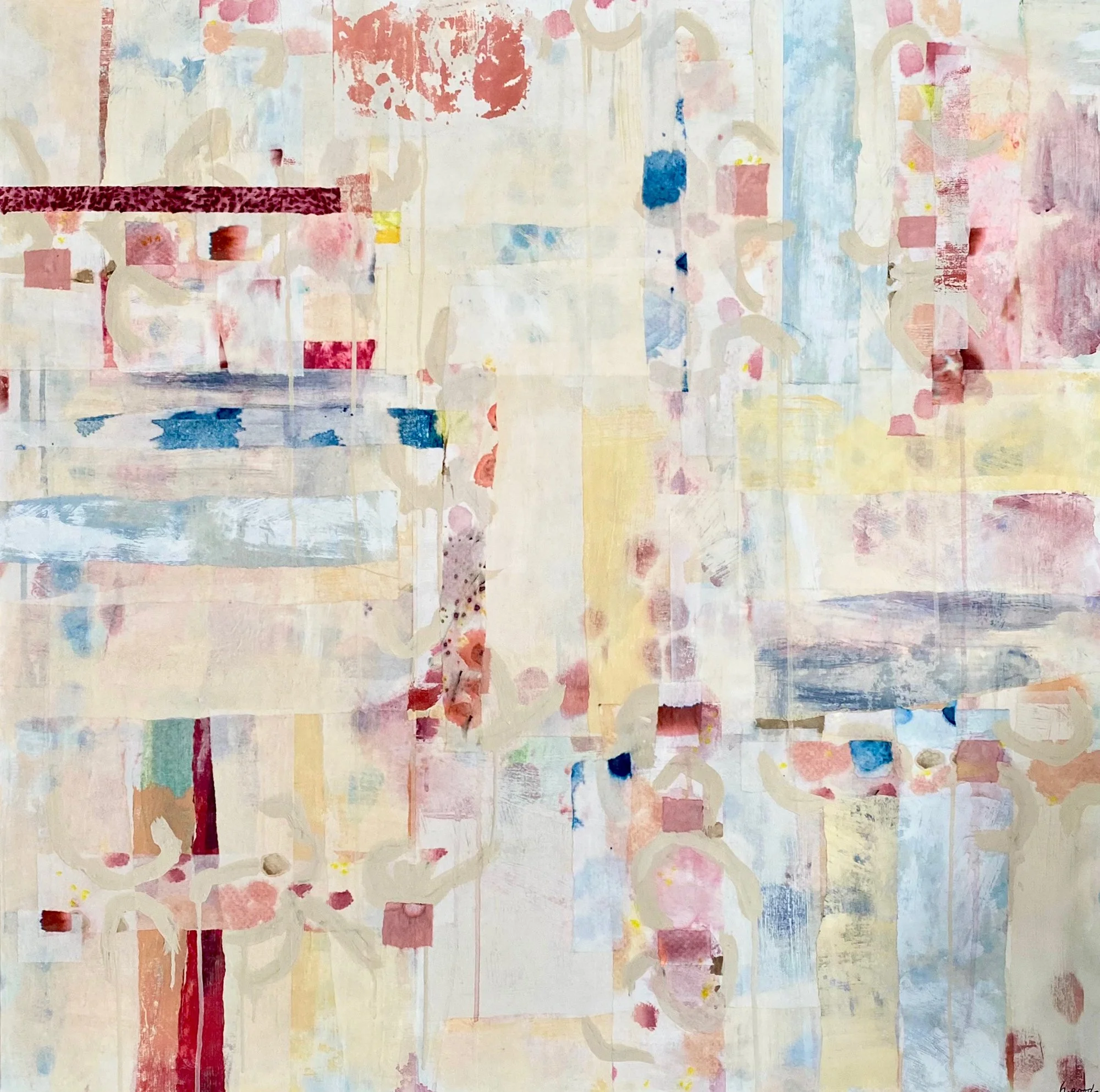 Garden of Sorts | Acrylic, watercolour, ink pencil, and rice paper on canvas, 36x36 inches  INQUIRE 