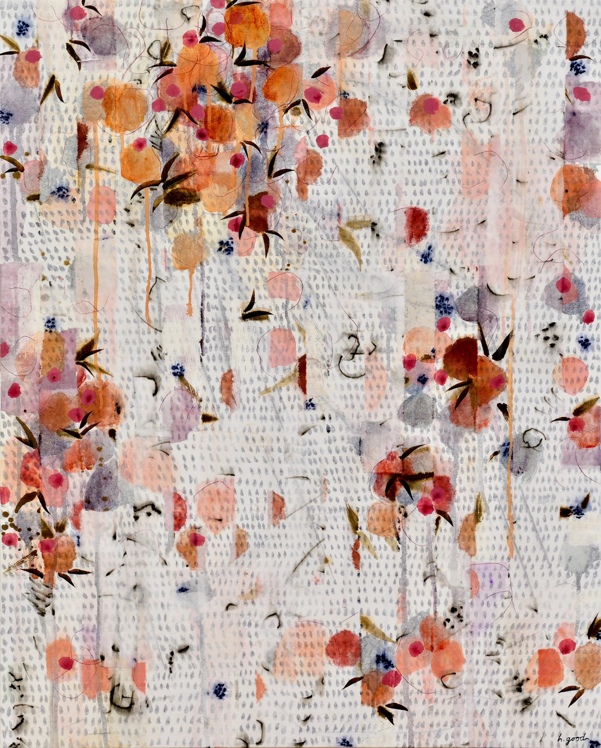 Gatherings | Acrylic, watercolour, ink, and rice paper on canvas, 30x24 inches SOLD