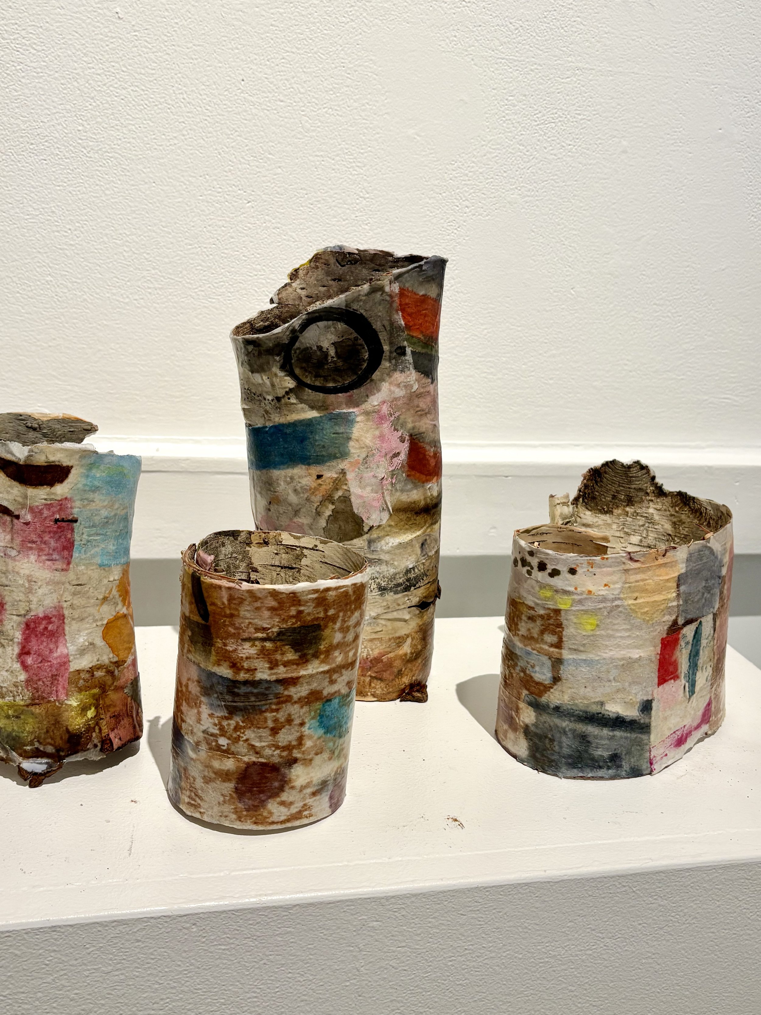  Birch Scrolls  acrylic, watercolour, ink, and rice paper collaged on birch bark 