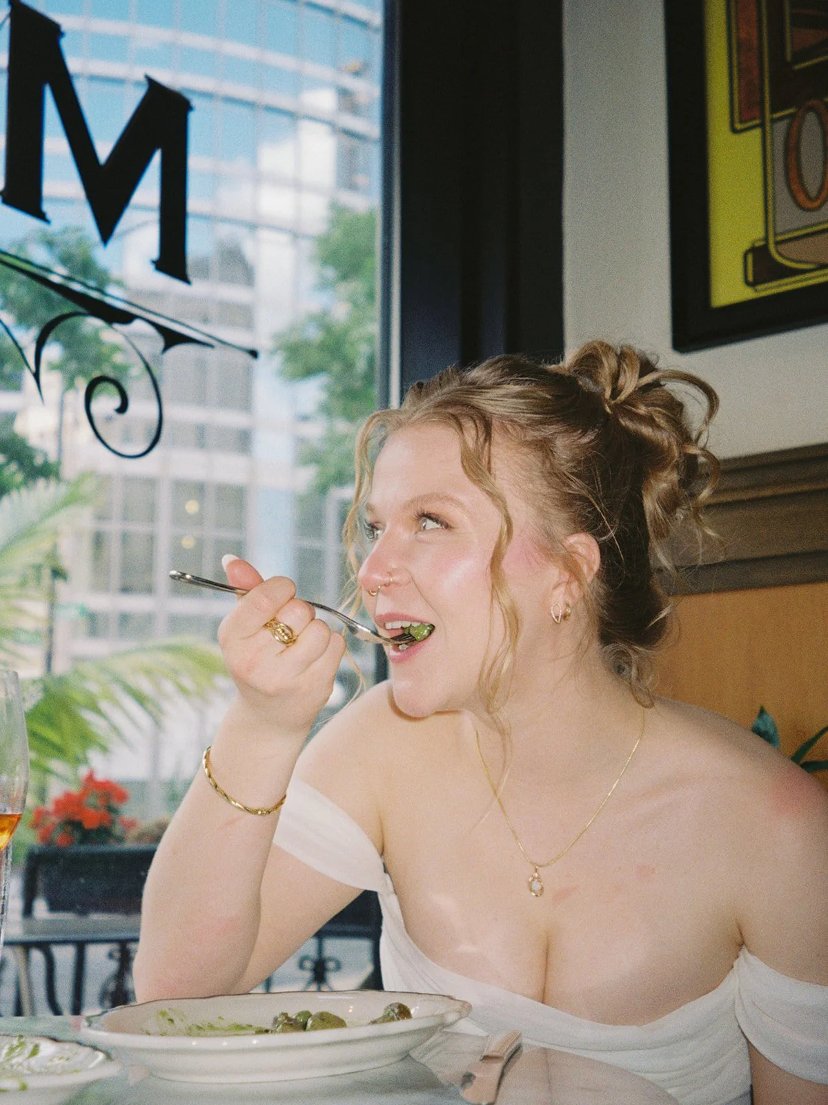 Photo of bride having fun on her elopement day at Ramsey Courthouse
