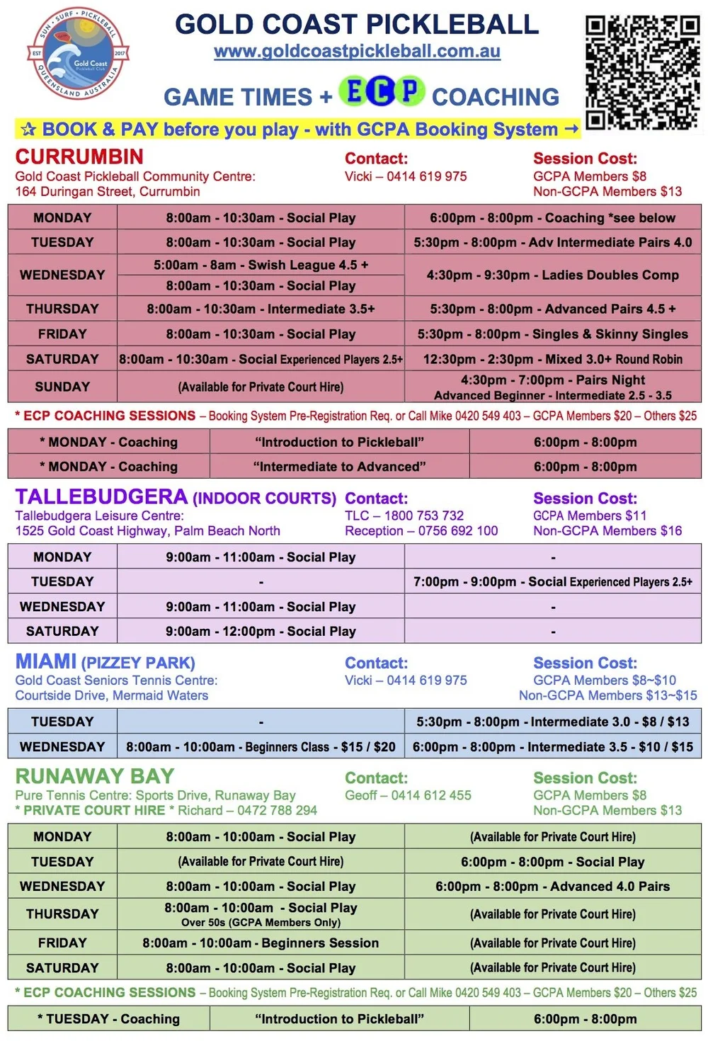 Game Times — Gold Coast Pickleball Association