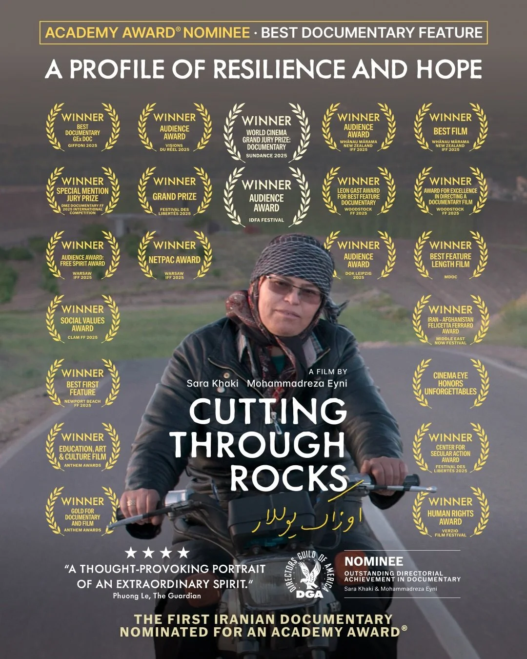 &ldquo;A beautifully crafted documentary that celebrates the profound ways in which women like Shahverdi can &ndash; and do &ndash; change the world around them.&rdquo;
&ndash; Sara Clements, Next Best Picture

CUTTING THROUGH ROCKS
A film by Mohamma