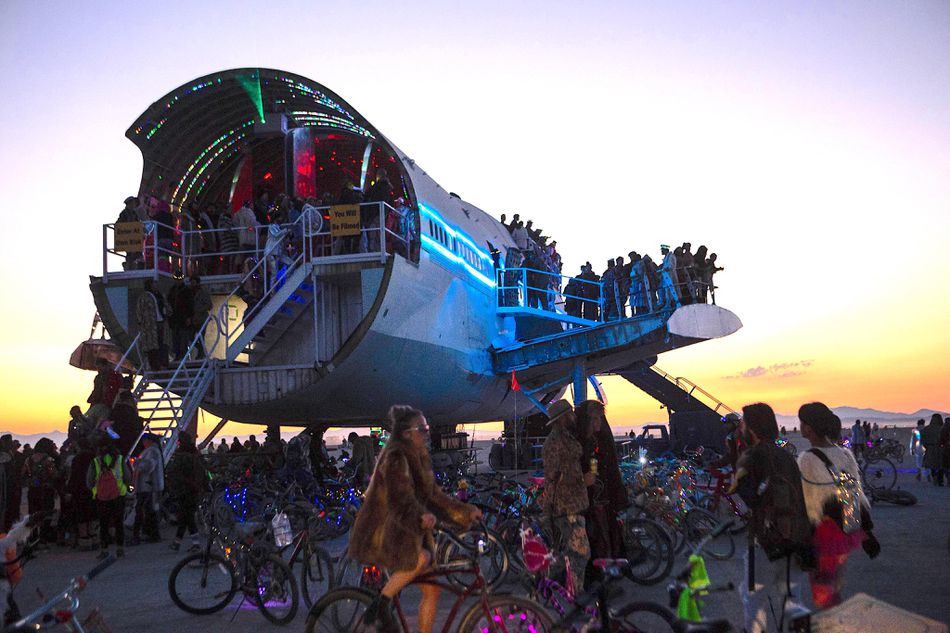 Burning Man 747 Camp at dusk