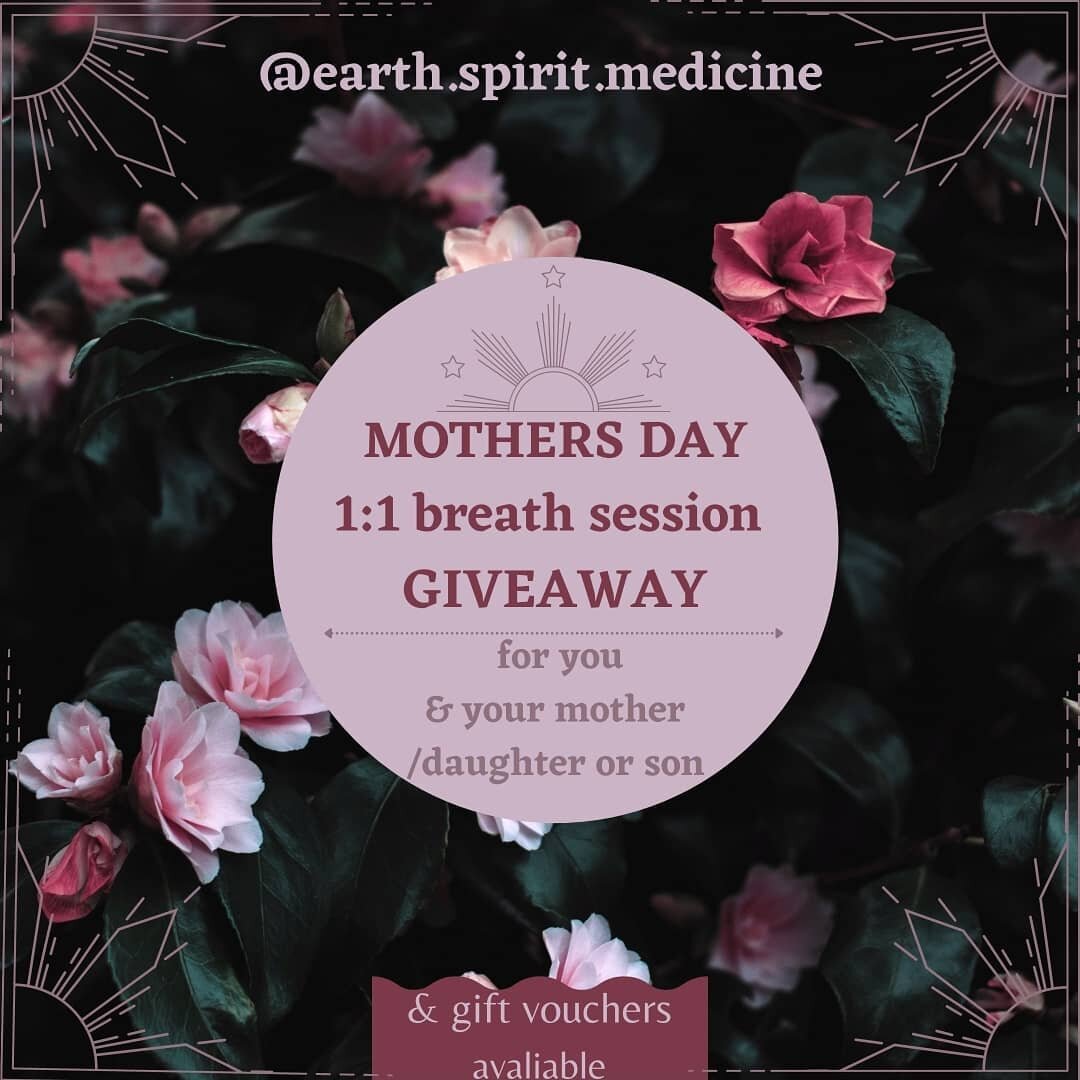 I am offering a FREE MOTHERS DAY GIVEAWAY of a private virtual breath session for 1.5 hours for you and your mother / or you and your daughter/son. (Valued at $150.)

I will announce the winner on Monday the 24th of May. 

TO ENTER PLEASE: 
1) ❤like 