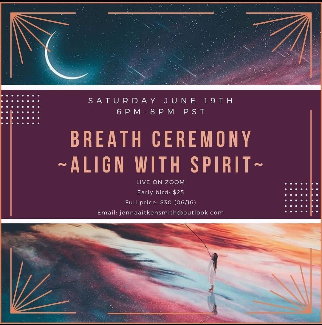 Come join me for my last breathwork ceremony before i take a wee break to birth this baby earthside!

Come &amp; breathe with me to Align with spirit NEXT Saturday the 19th of June to come back into alignment with your breath and your true purpose. 
