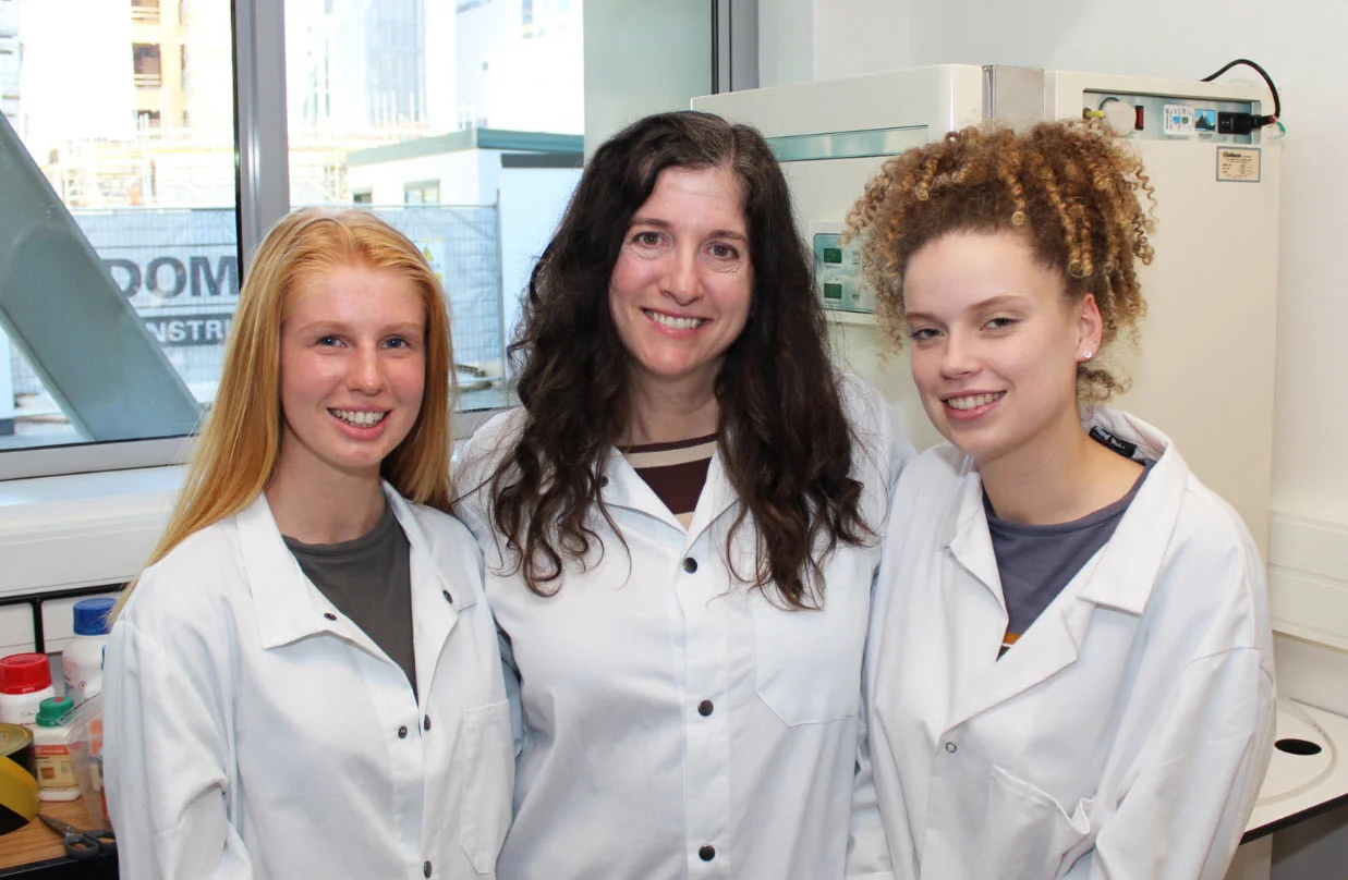 (Pictured left to right) From the University of Canterbury’s College of Engineering, student Grace Elliot, Mechanical Engineering Senior Lecturer Dr Debbie Munro, and student Ella Guy aim to use their engineering skills to improve global health.