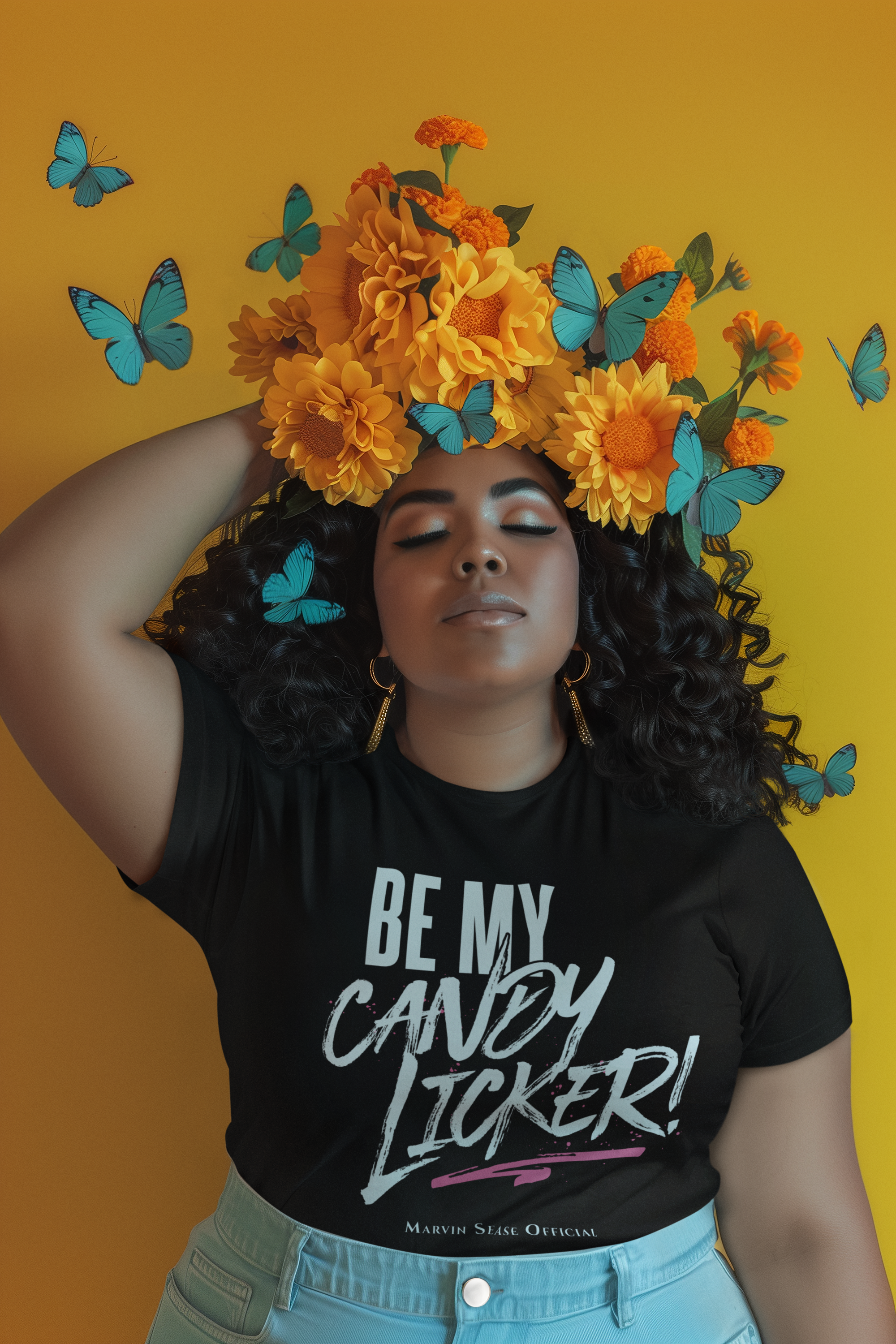 t-shirt-mockup-featuring-an-ai-generated-woman-posing-with-flowers-and-butterflies-in-her-head-m40575.jpeg