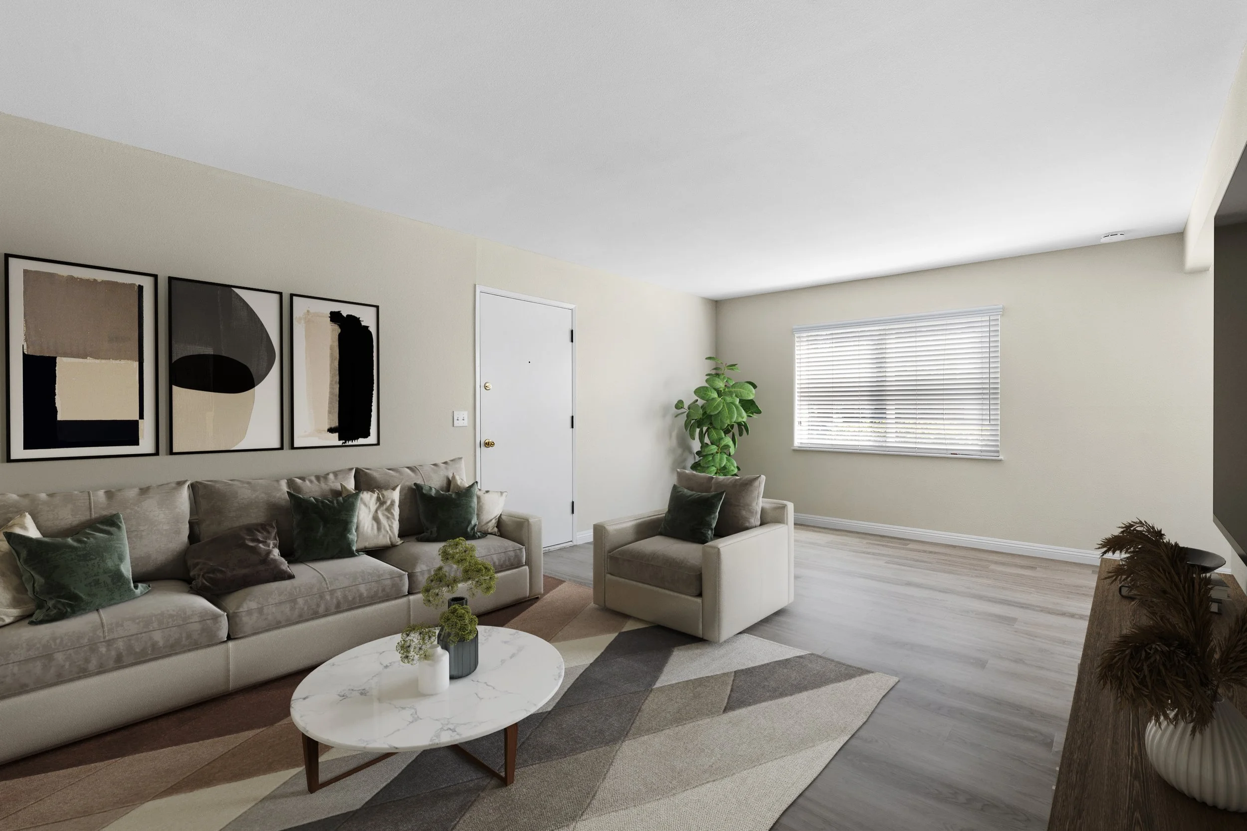 Real estate photography, virtual staging family room