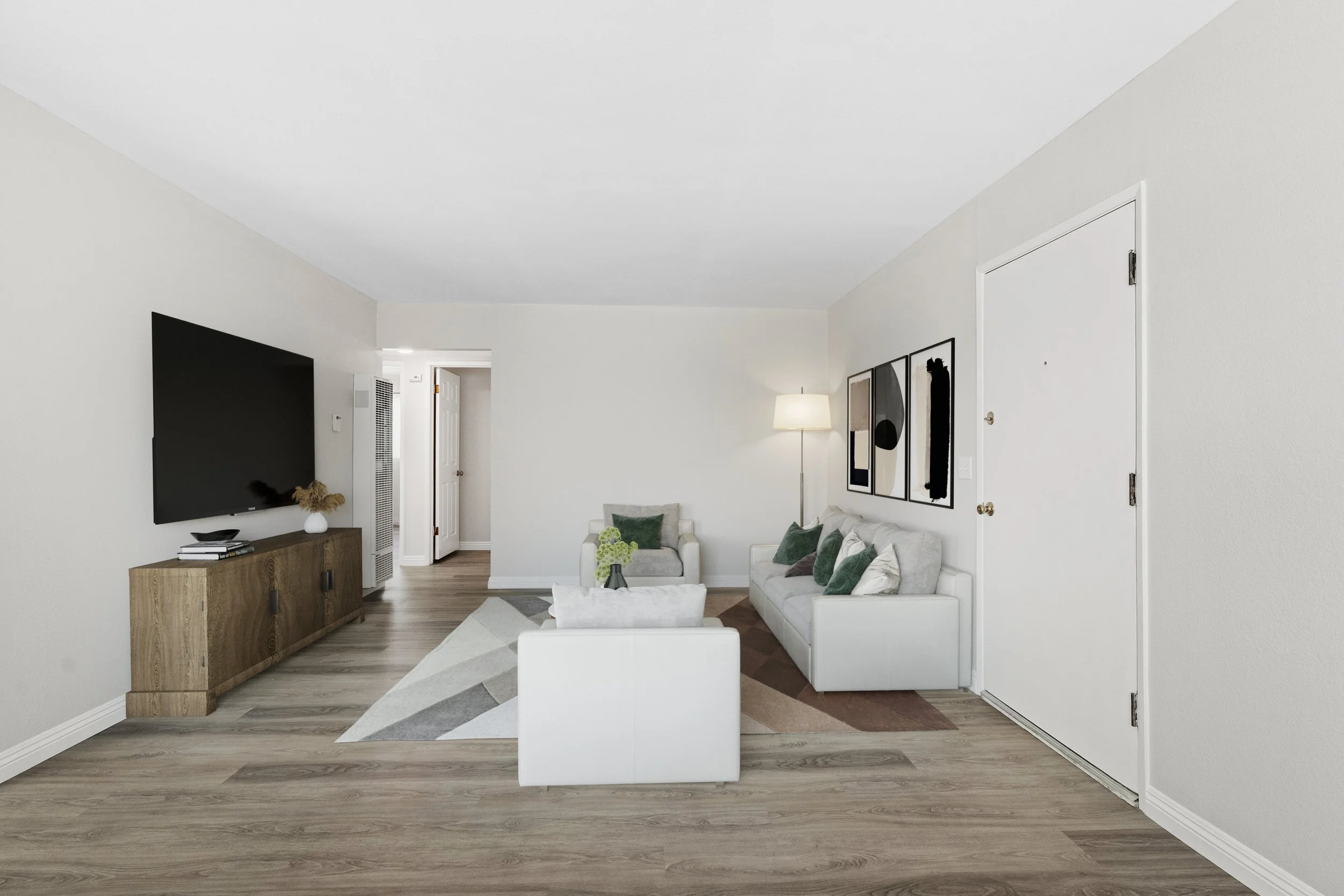 Real estate photography, virtual staging family room