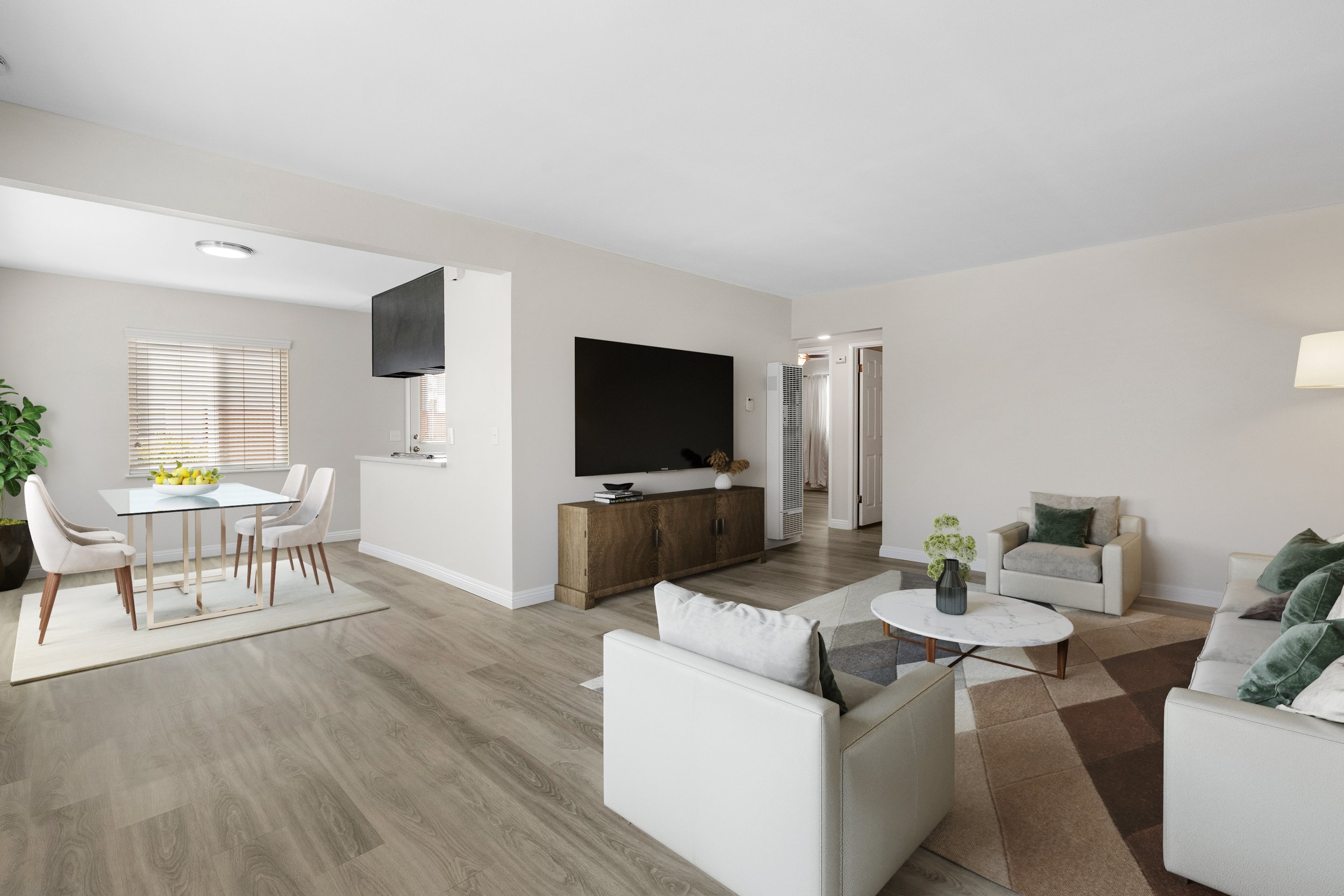 Real estate photography, virtual staging family room