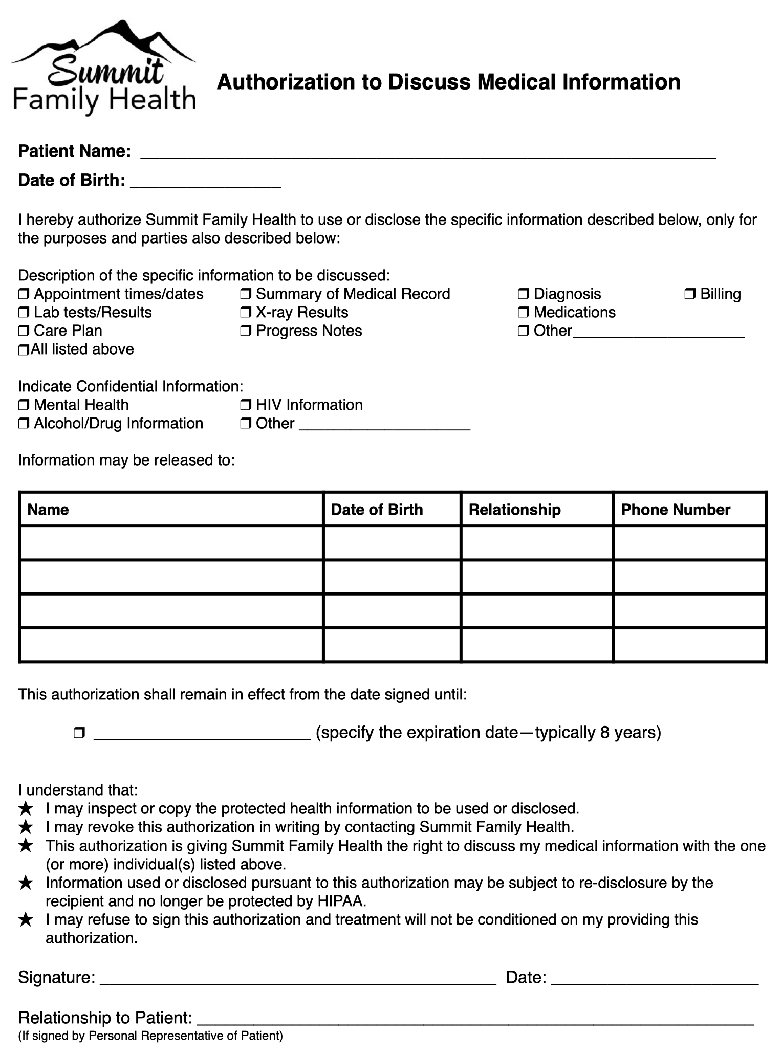 Authorization to Discuss Medical Information