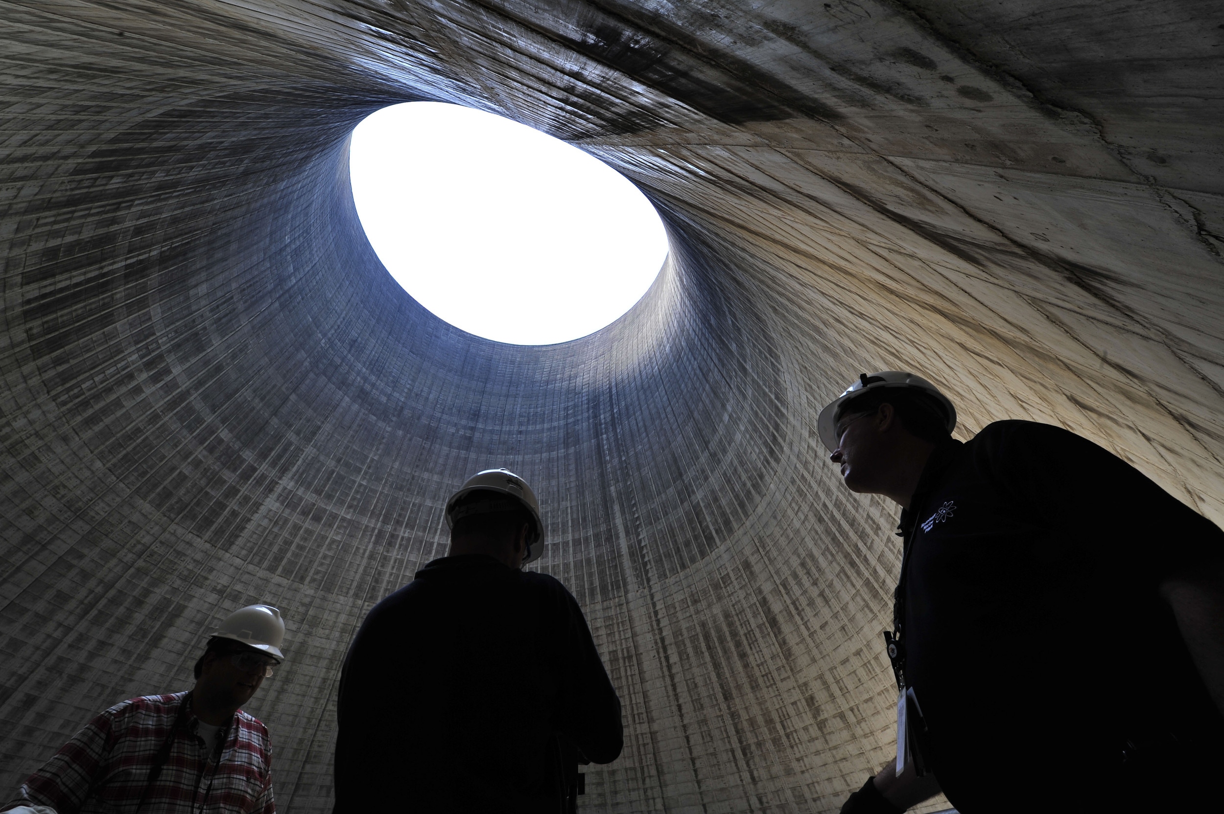  TVA employees inside the cooling tower of the non-operational Bellefonte Nuclear Power Plant June 2, 2011 in Hollywood, Alabama . 