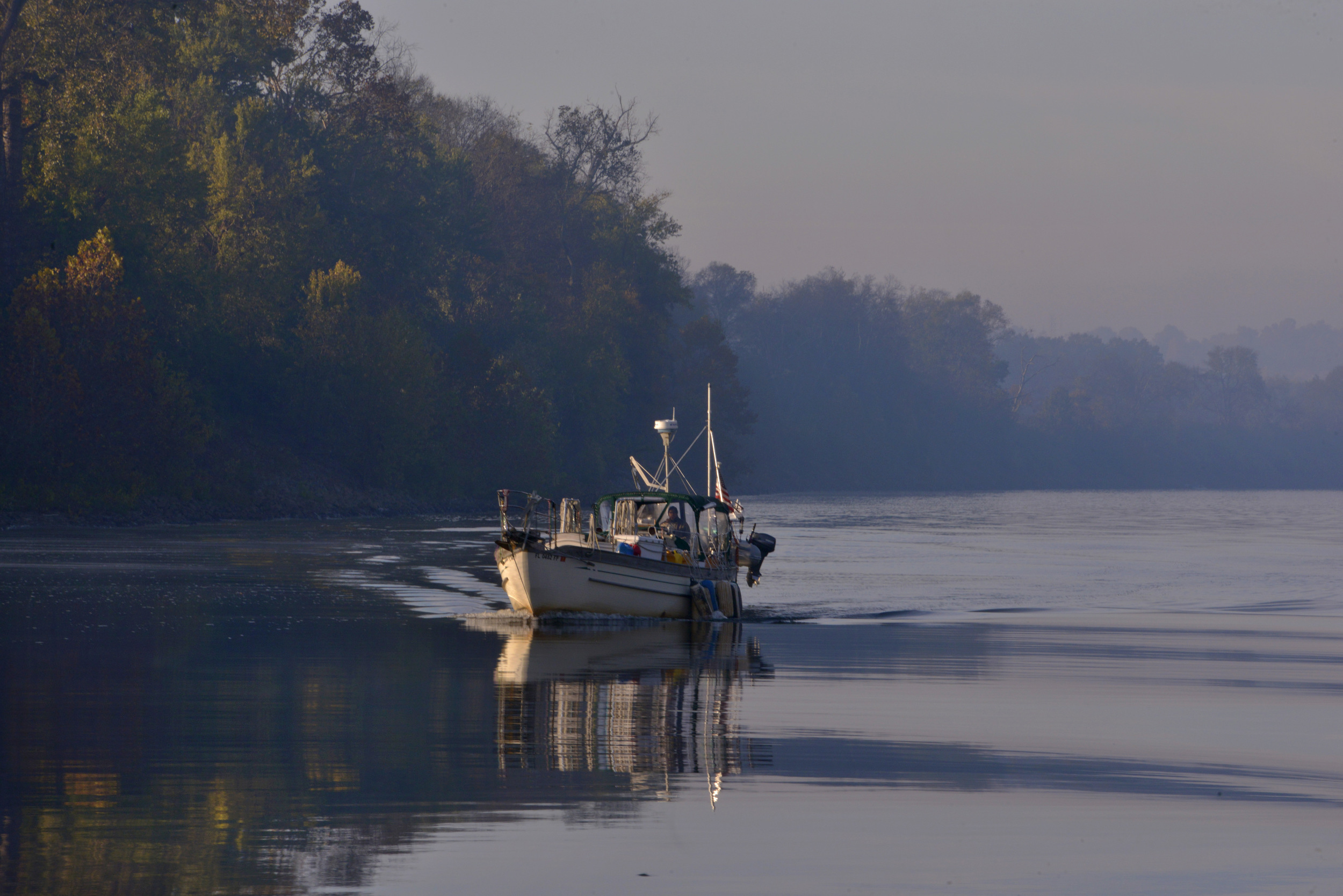  A boat makes its way down the Cumberland River October 23, 2015 in Nashville, Tenn. 
