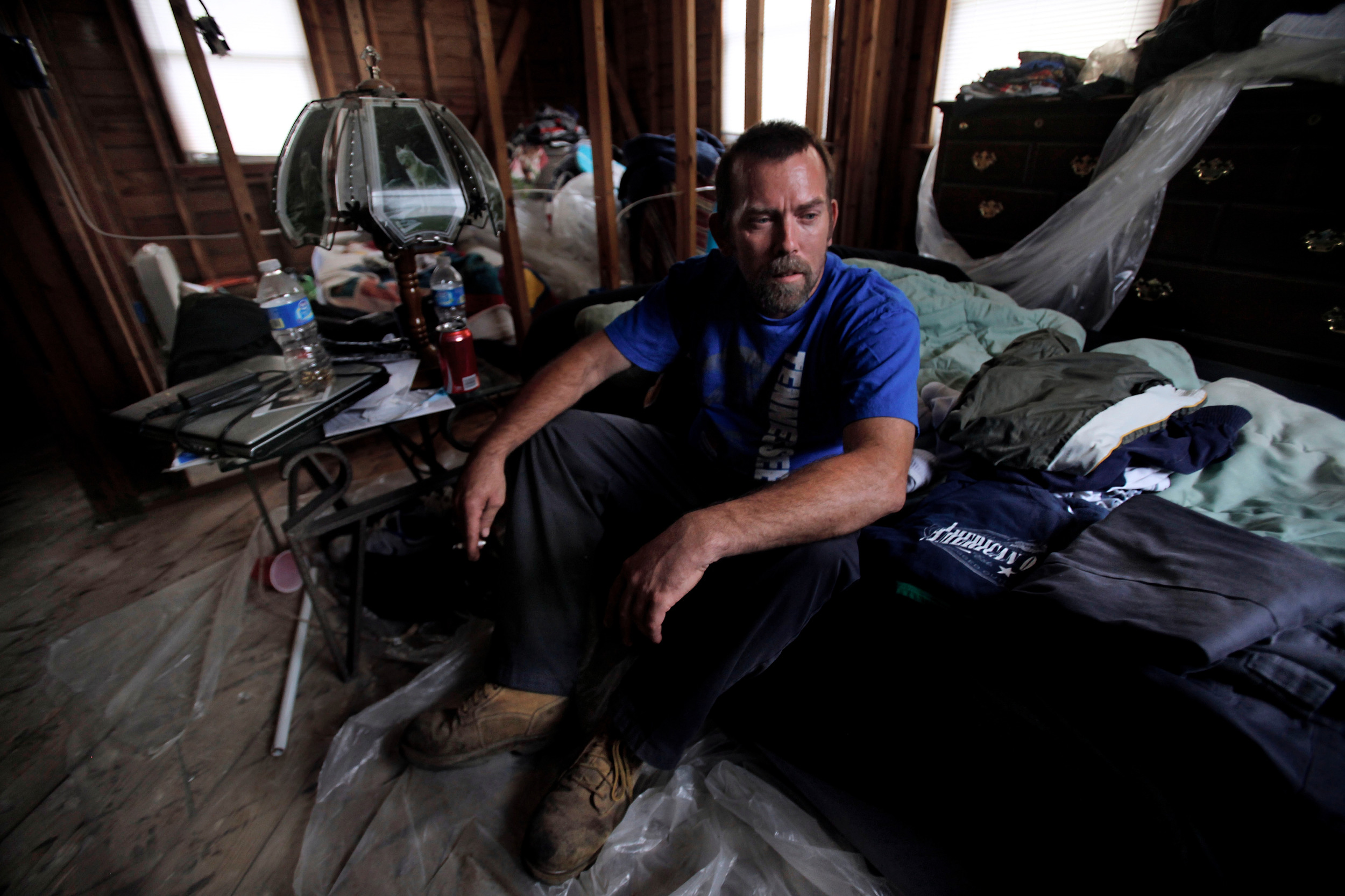  Gregory Proctor has been living in the gutted remains of his house on an air mattresses six months after the flood in Nashville, Tenn. Proctor said he has been struggling to get his house rebuilt and has nowhere else to go. He received $1500.00 from