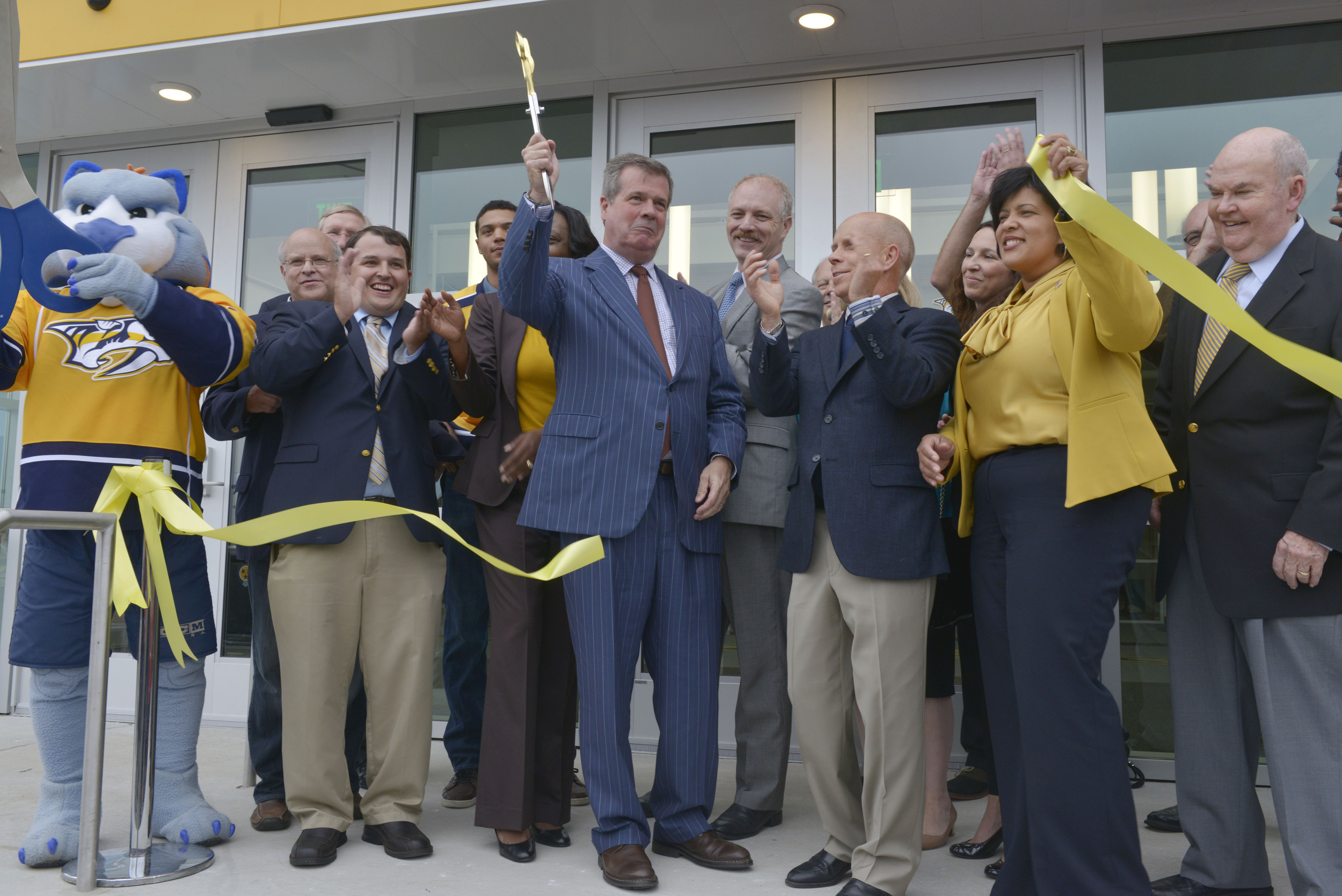  Mayor Karl Dean, the Nashville Predators, Olympian Scott Hamilton and country music superstar Vince Gill cut the ribbon for the new Ford Ice Center September 12, 2014 in Nashville, Tenn. 