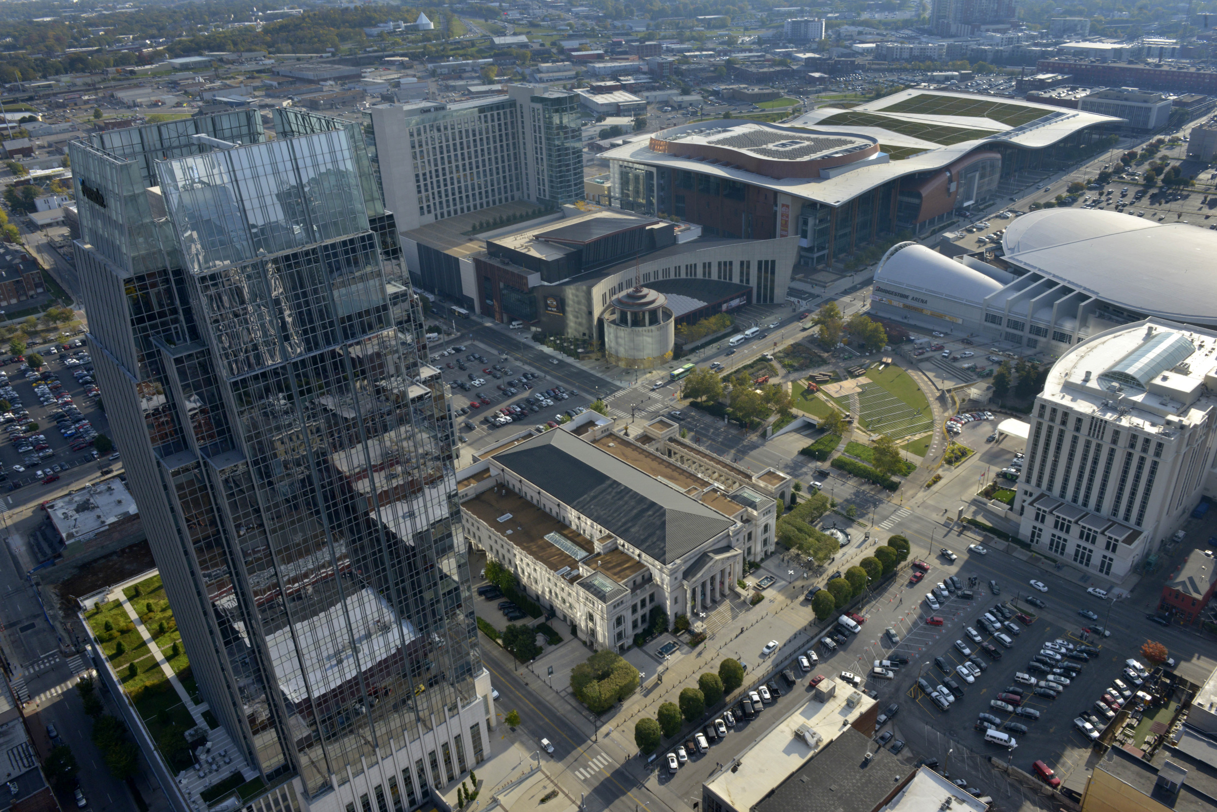  Aerial of the Schermerhorn Symphony Center, the Country Music Hall of Fame and the Music City Center in Nashville, Tenn. 