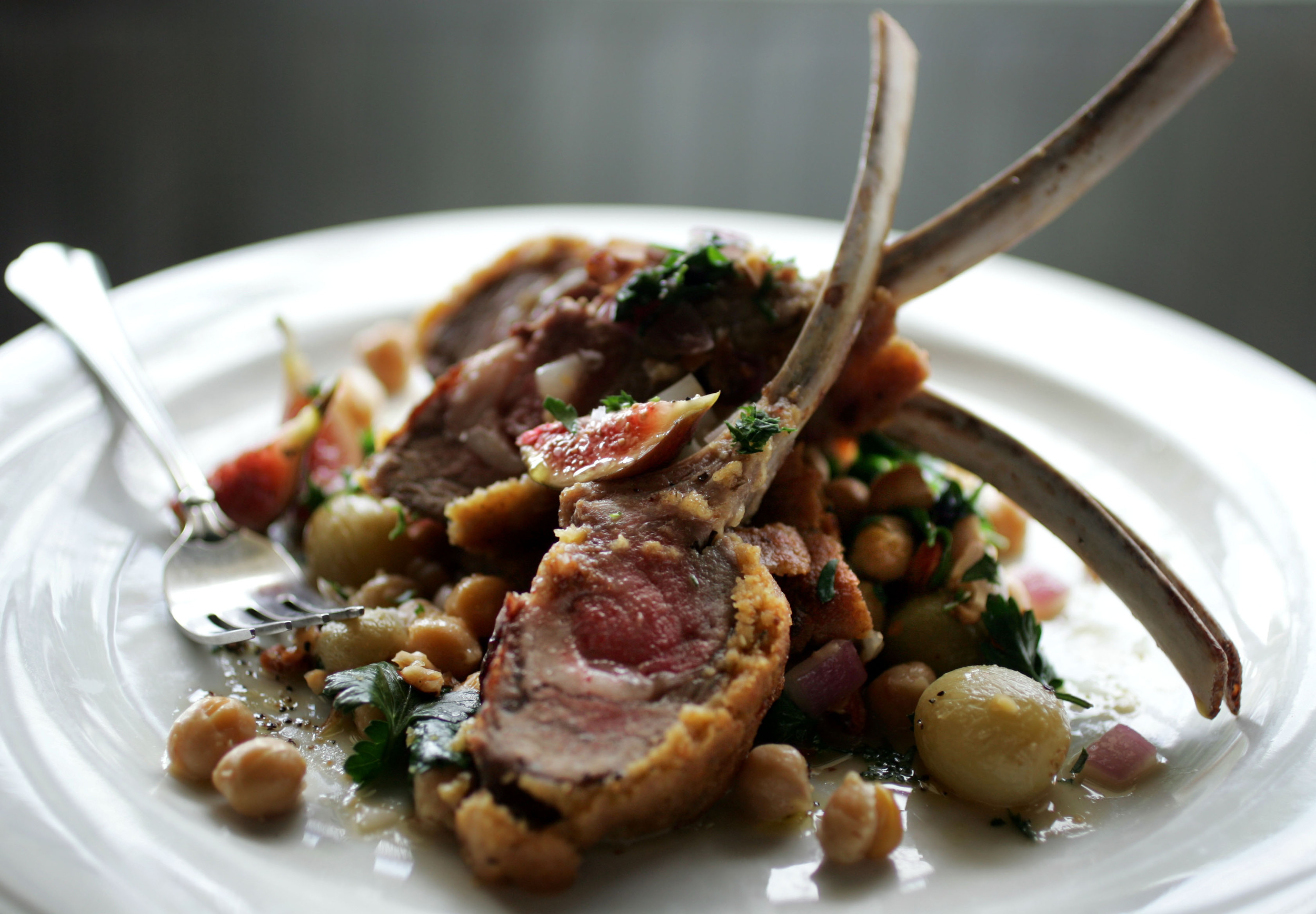  Rack of Lamb, with roasted green grapes, chick peas, toasted almonds, garlic, figs from their garden, red onion and parsley at the Mad Platter Restaurant in Nashville, Tenn. 