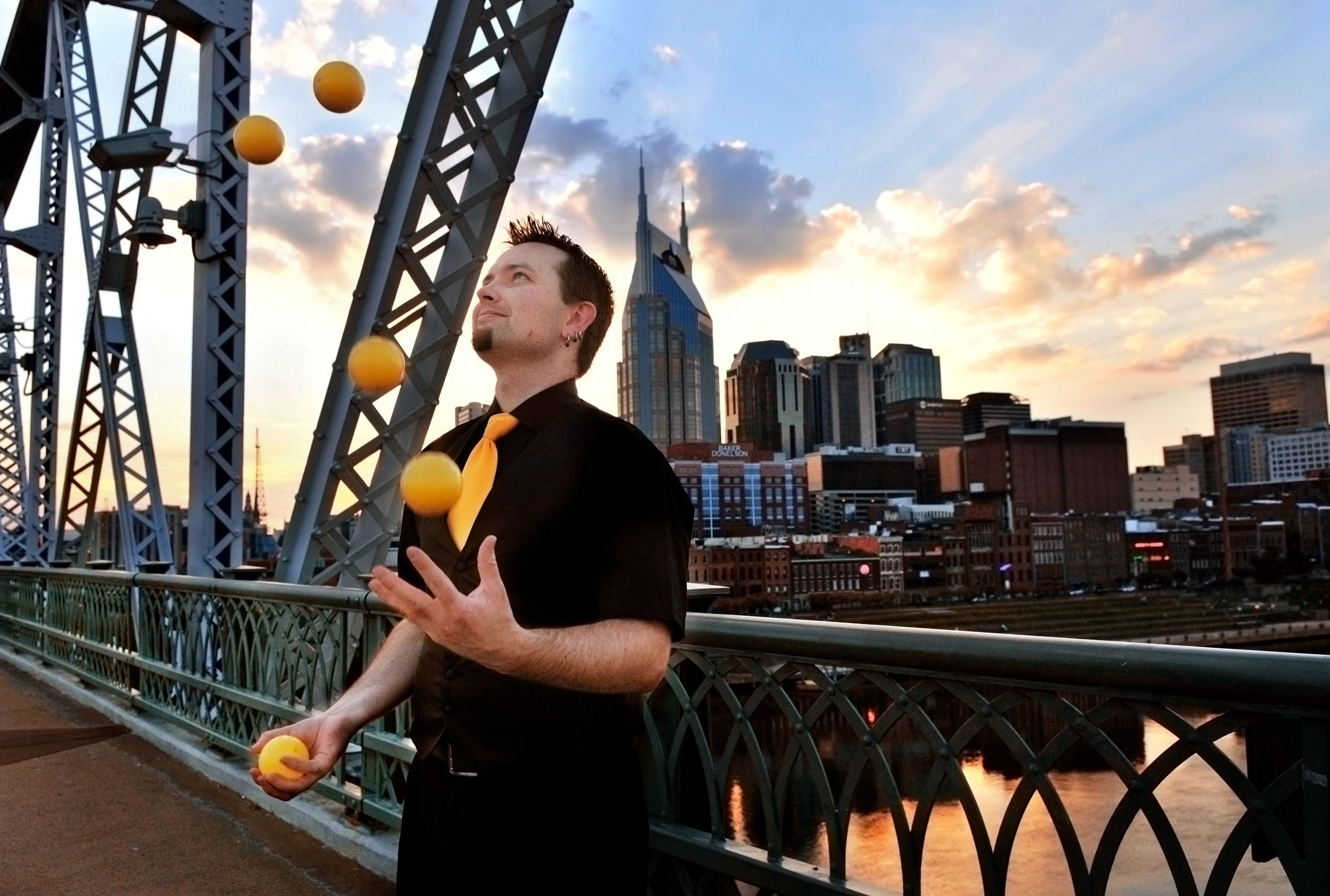  Ted Joblin juggles on the Shelby Street Pedestrian Bridge in Nashville, Tenn. 