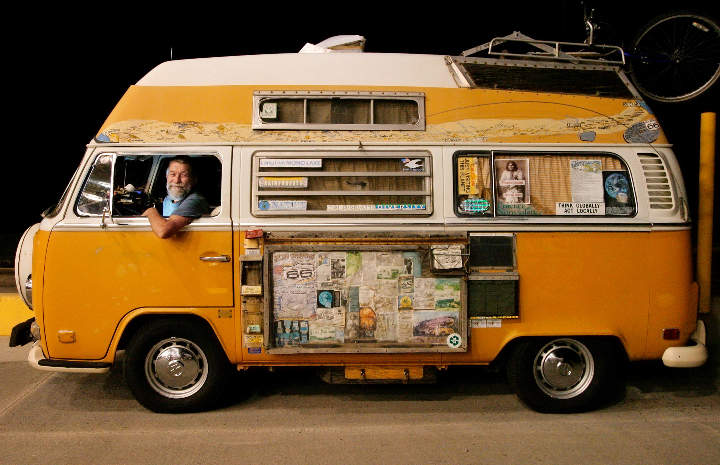  Robert Waldmire in his Route66 van at a truck stop in Lebanon, Missouri. 