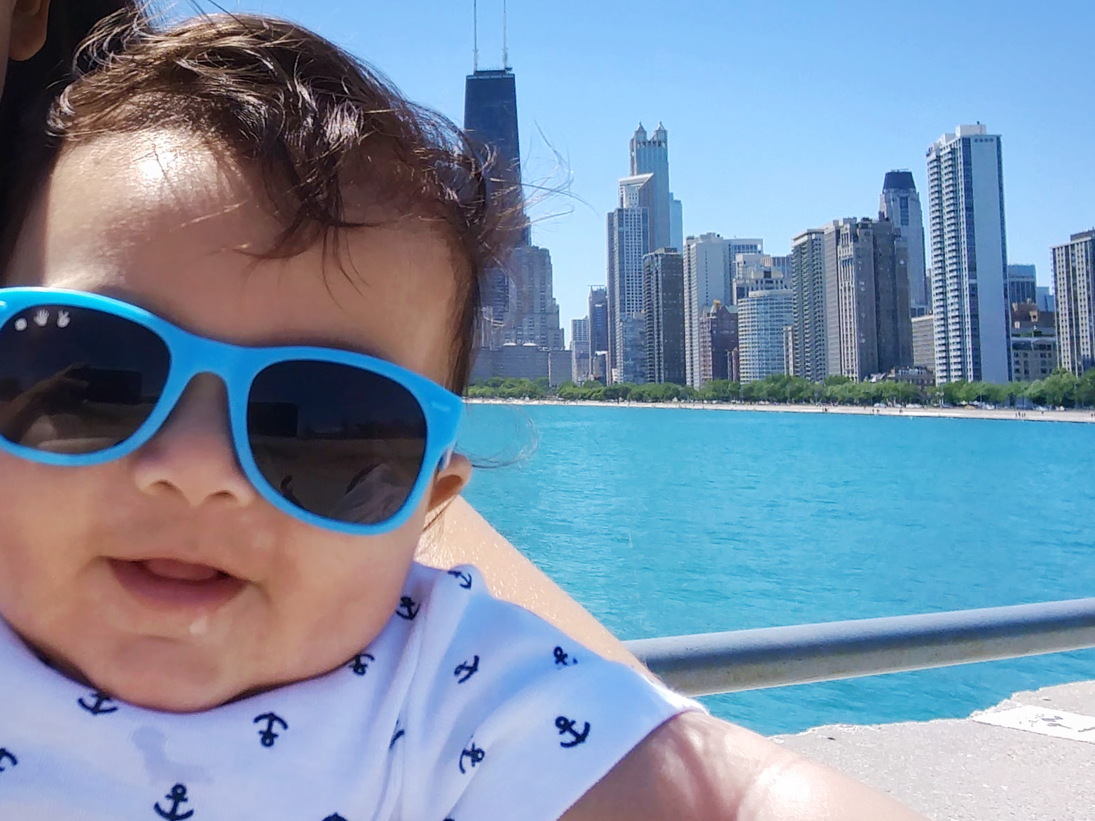 Elden (5 months old) out for a walk along Lake Michigan in Chicago