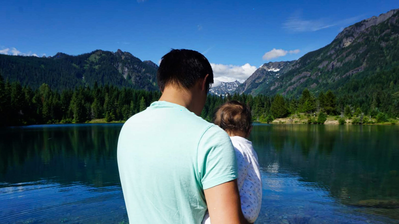 Steve & Orlo (6 months old) admiring Gold Creek Pond's crystal clear water