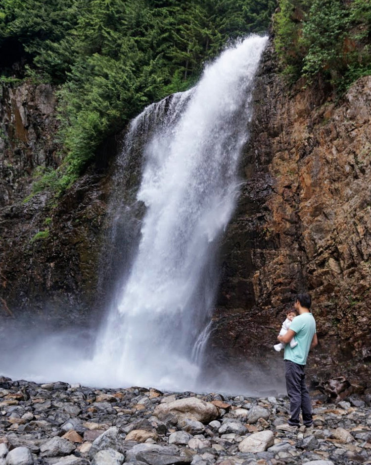 Orlo (6 months old) & Steve admiring the waterfall