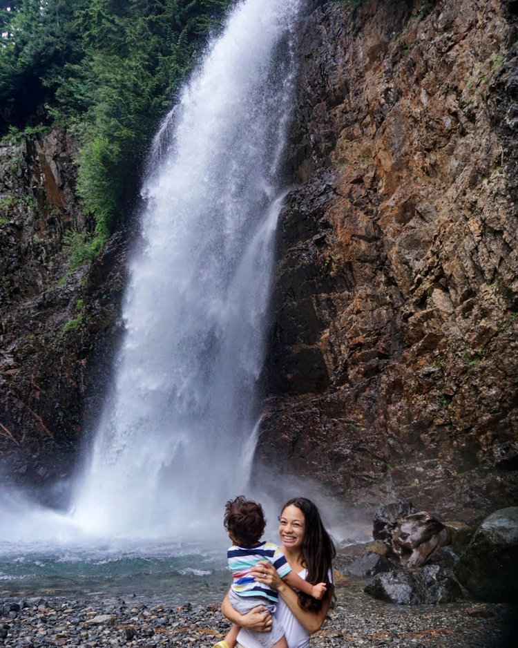 Elden (2 years old) & Jessica checking out the waterfall
