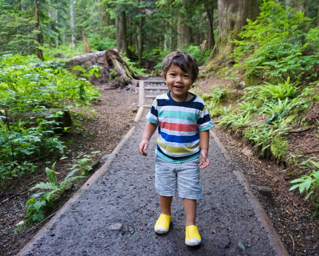  Elden (2 years old) walking the Franklin Falls trail 