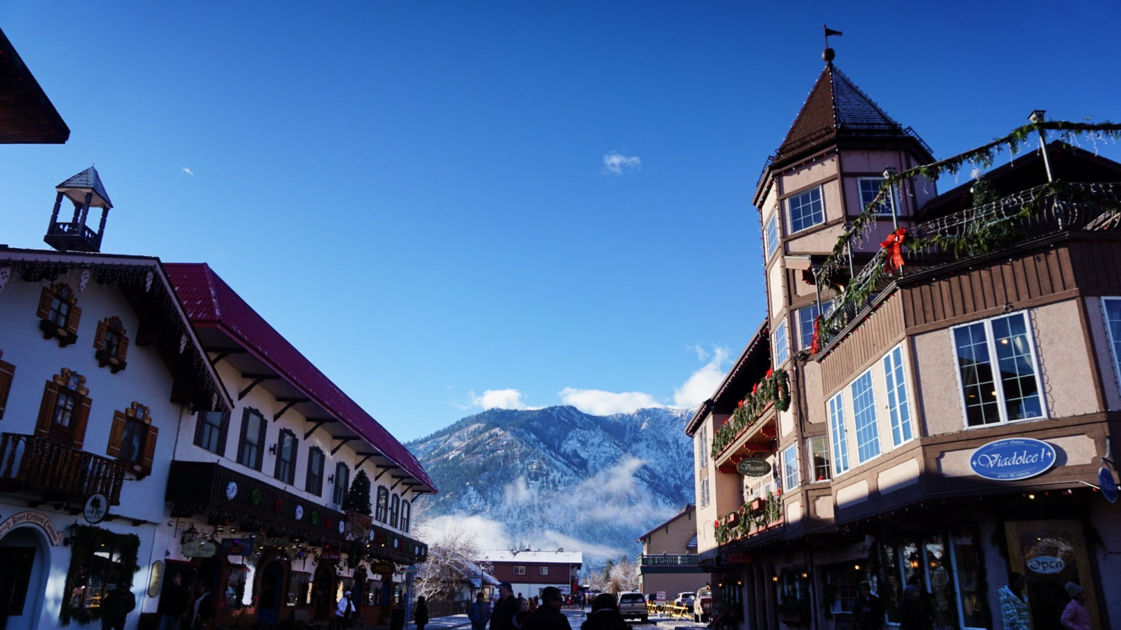 Downtown Leavenworth with the Cascade Mountains in the background