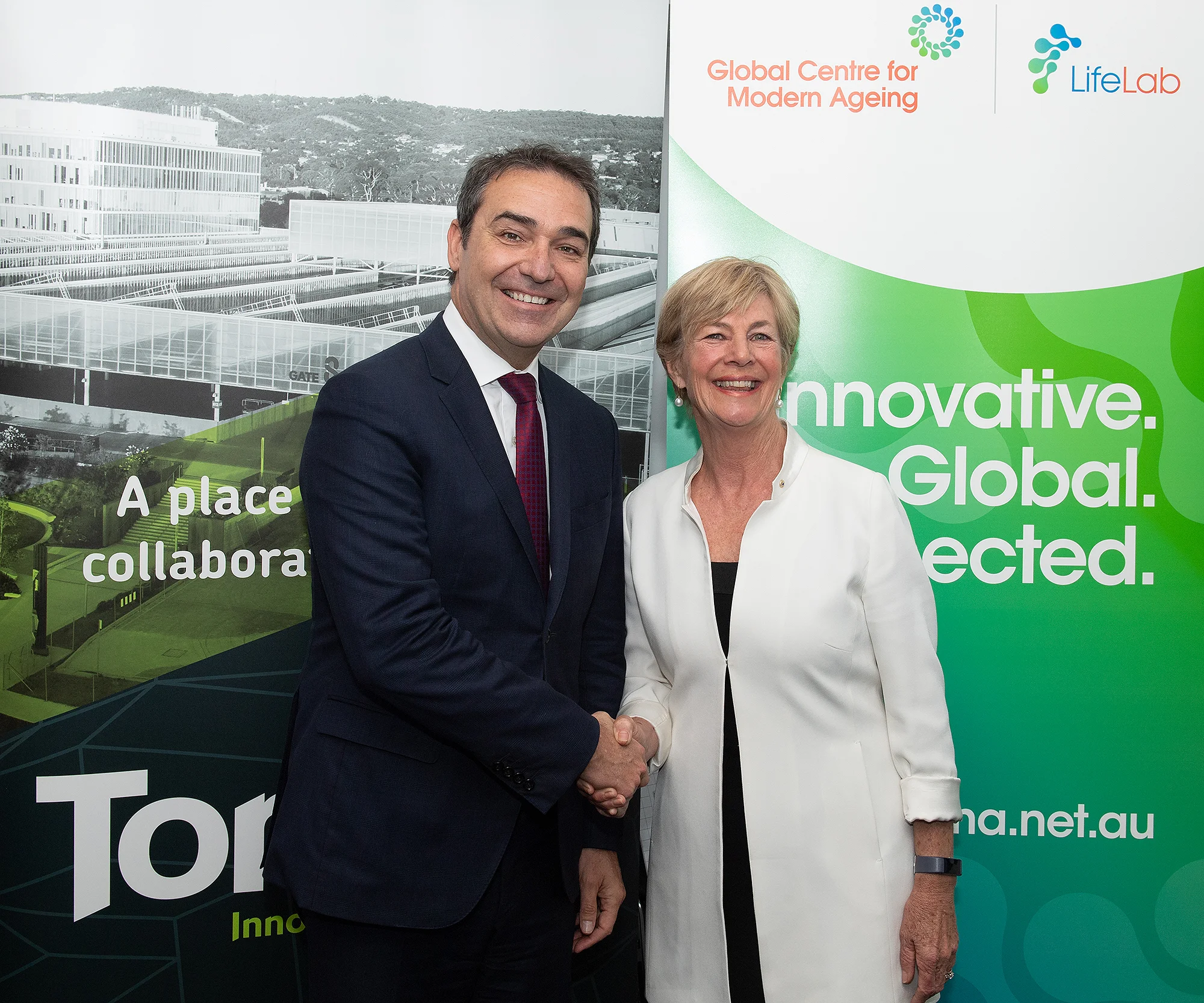 South Australian Premier Steven Marshall and Global Centre for Modern Ageing deputy chair Anne Skipper.