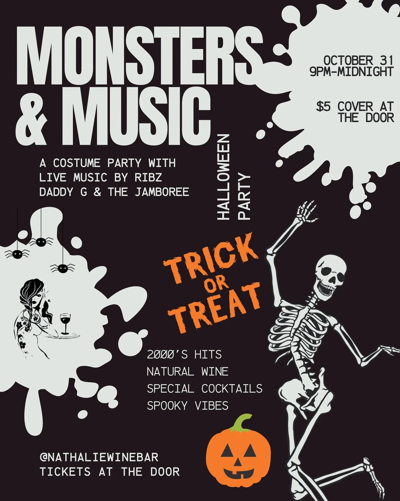 Next Friday the 31st we&rsquo;re celebrating Halloween like it&rsquo;s the 2000s again. 🎃👻 Live music by #RibzDaddyGAndTheJamboree 🎸, special cocktails 🍹, and all the natty wine goodness you know and love. 🍷🥂

Doors at 9. Music at 10. Costumes 