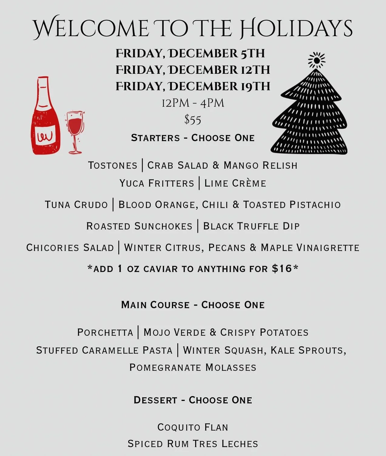 Ding Dong 🛎️ 
The fun has arrived....

Join us on Fridays in December for the return of #holidaylunch. Book on @resy then corral your crew. It's the most magical time of the year..... 🥂

#ticktick #BOOM💥