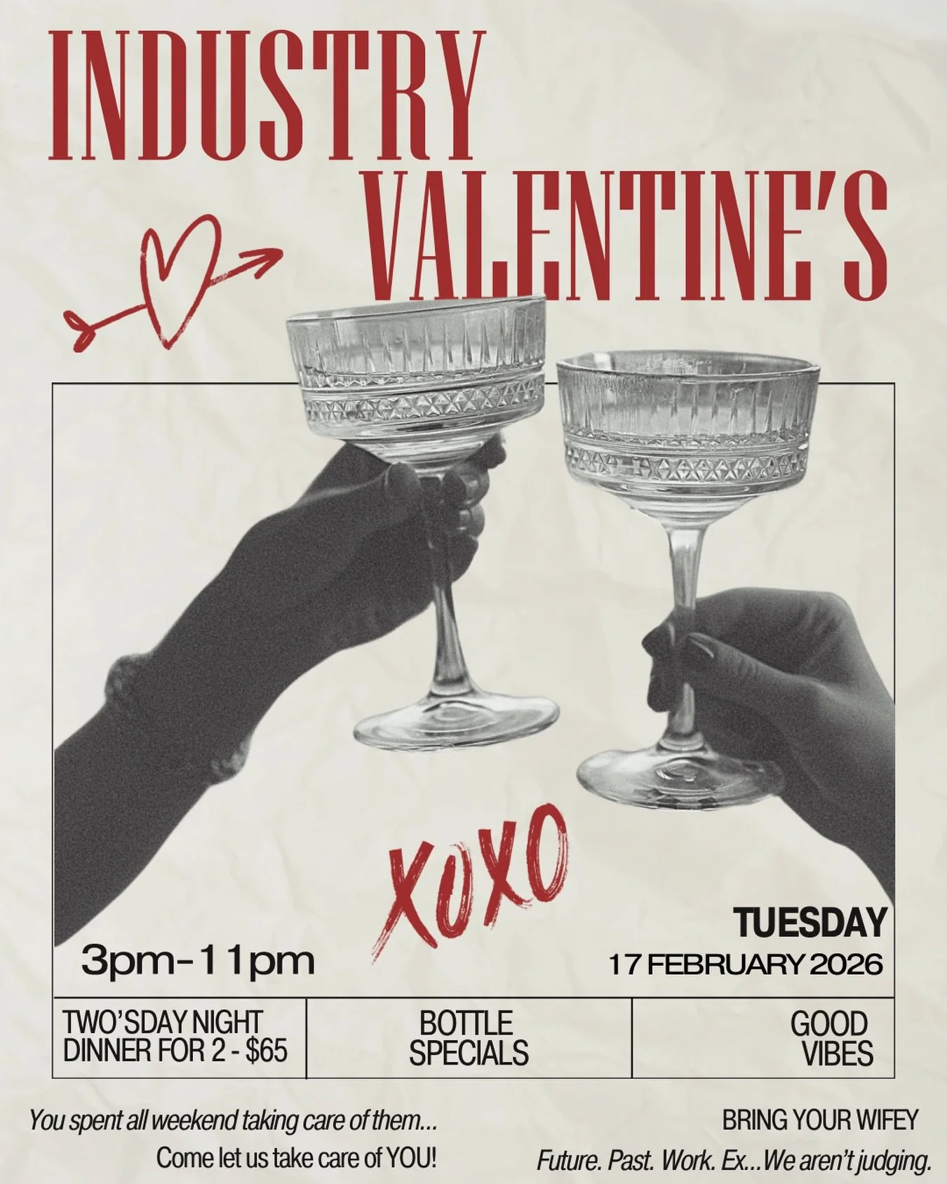 For the hardest working people after the hardest working weekend 😅💝💐&hellip;join us next Tuesday 02/17 for a special edition of Two&rsquo;sDay Night Dinner Date we are dubbing &ldquo;Industry Valentine&rsquo;s&rdquo;. 💌 
.
Our love letter to YOU 
