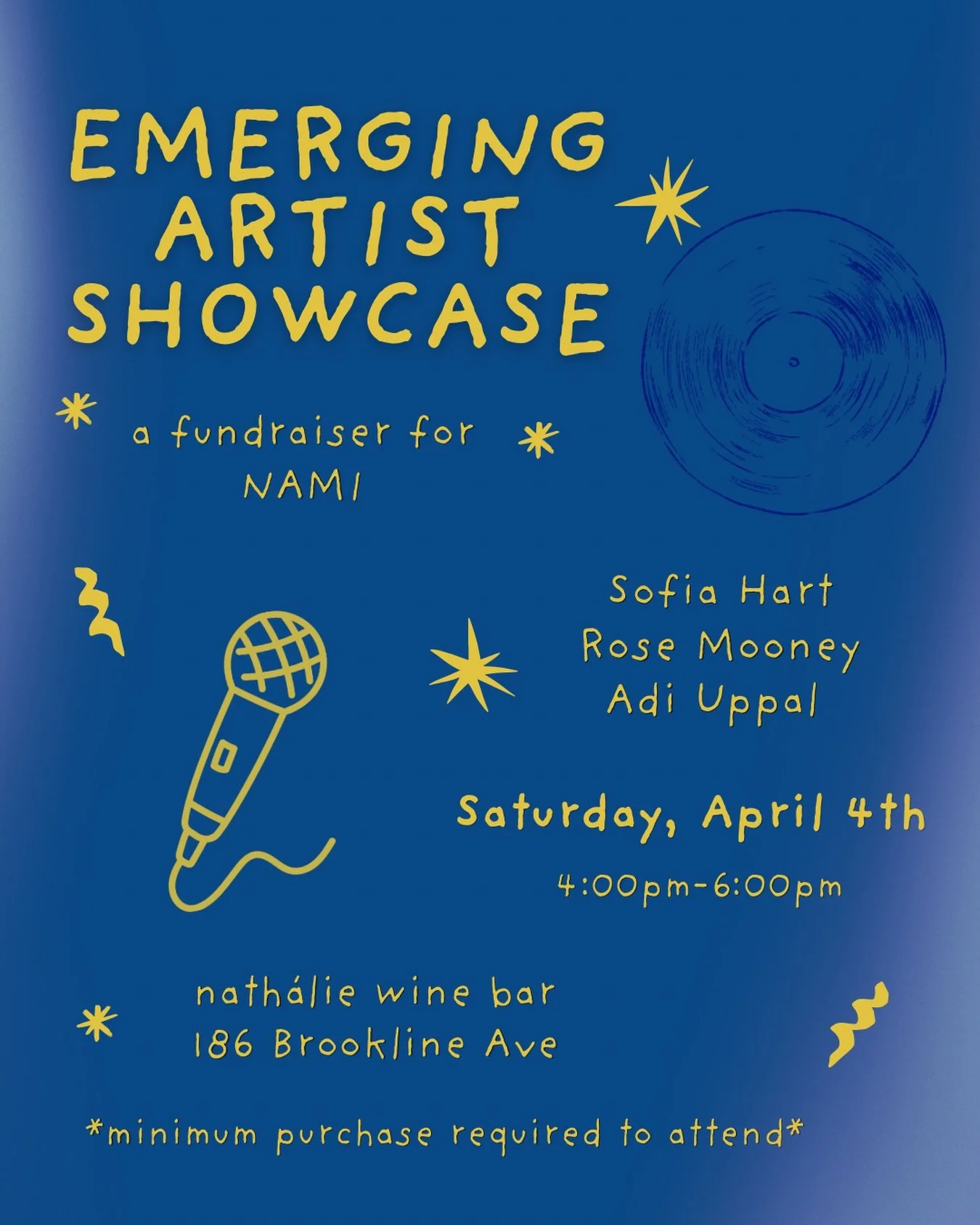 🎶Live music is BACK - for ☝🏻 afternoon only. 

Join us next Saturday 04.04 from 4pm-6pm as we welcome three emerging Berklee artists to play their hearts out at nath&agrave;lie wine bar! A portion of proceeds will benefit @namimassachusetts, a non 