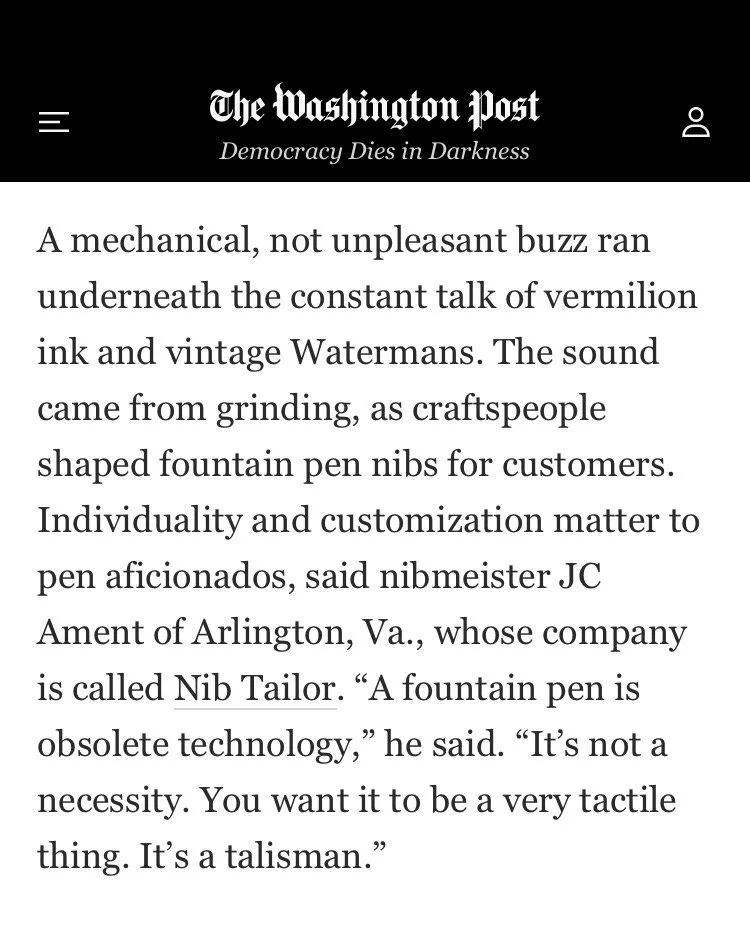 WASHINGTON POST: Beyond the keyboard: Fountain pen collectors find beauty in ink