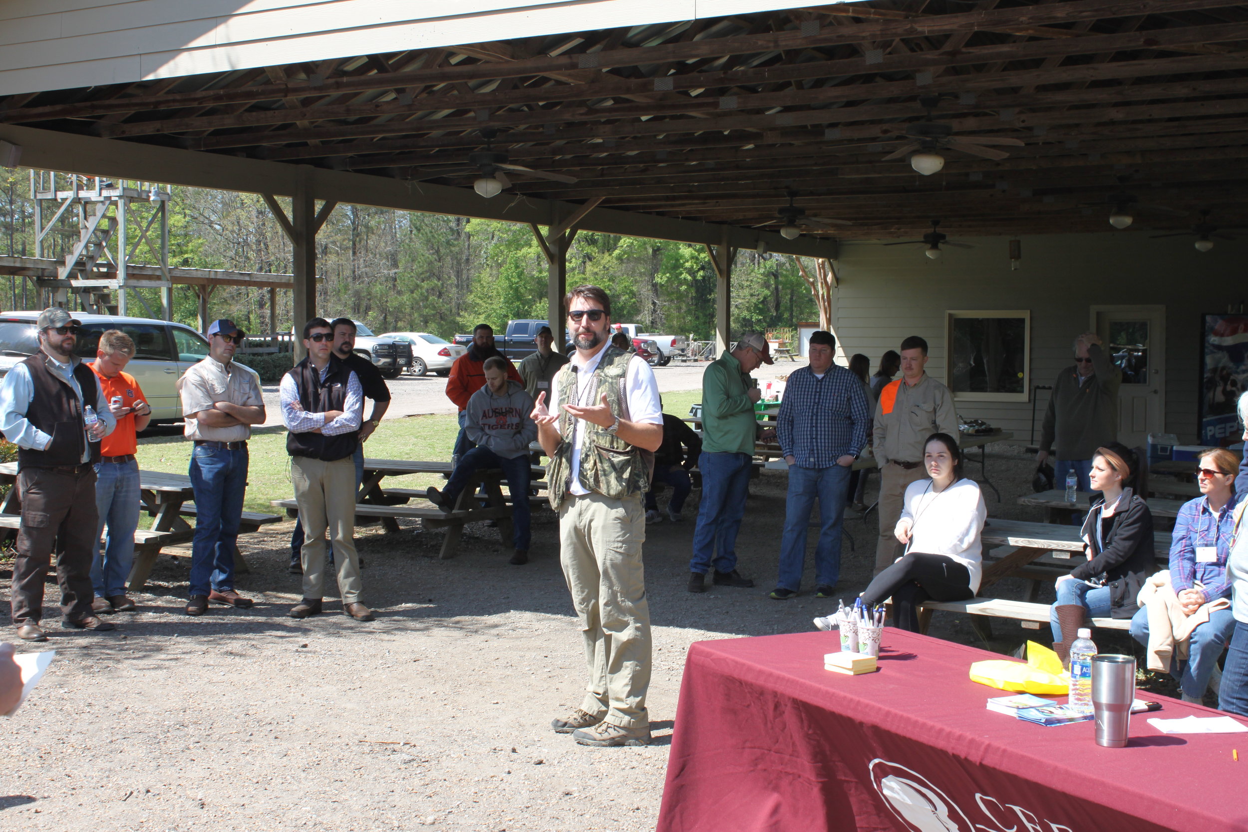  Chris Carver welcomes participants to the Good News Clay Shoot and shares his heart for the ministry of  CEF® . 