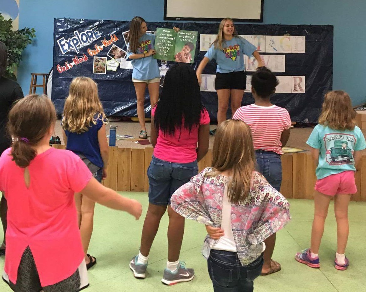  Francie and Mary Phyfer Parker lead music at a  5-Day Club®  at the Heritage Baptist Church Day Camp.  