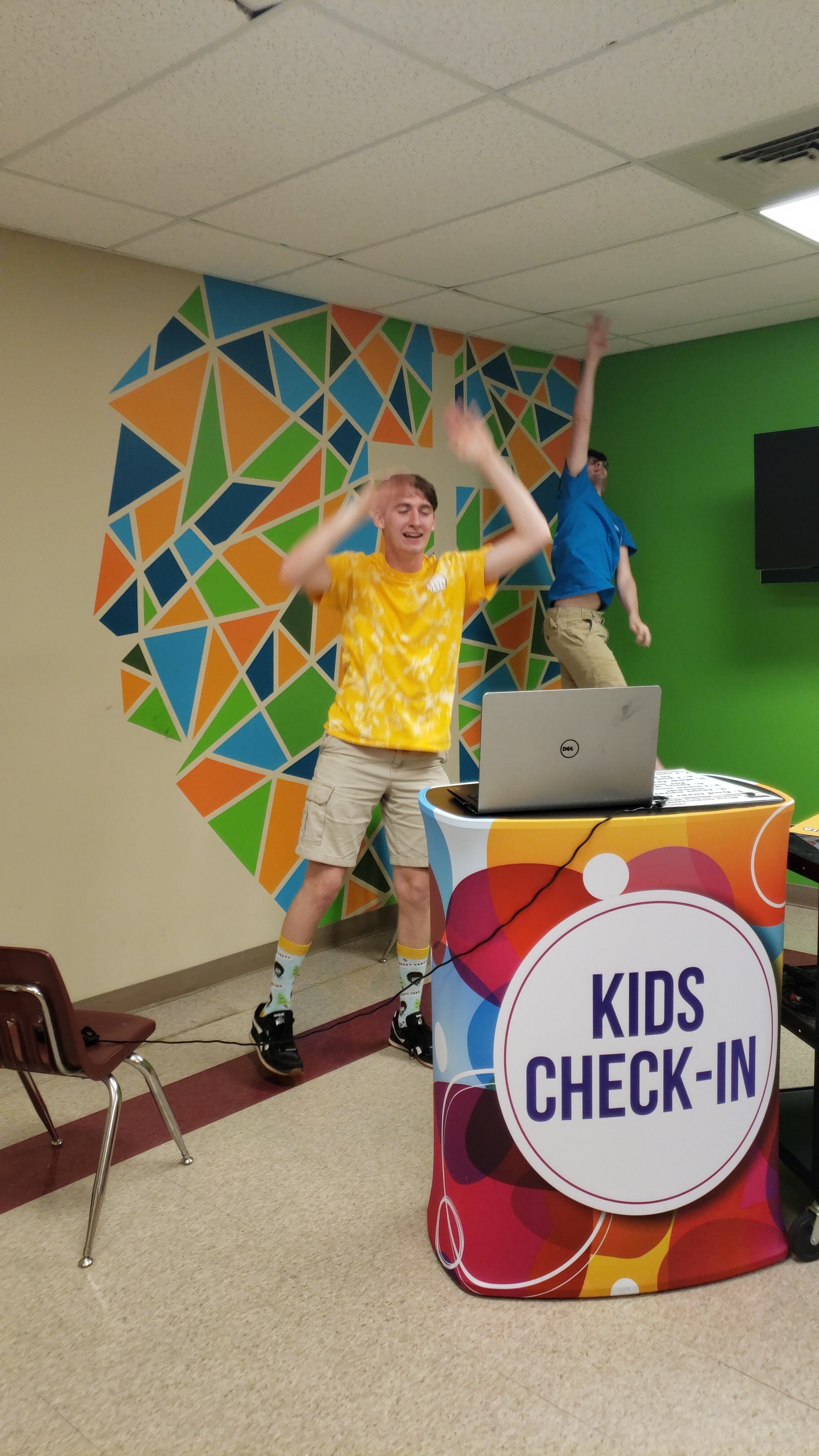  Micah Brown and Andy Russell jumping high during the song Jesus’ Love is Sweet and Wonderful during a ZOOM club in July 2020. 